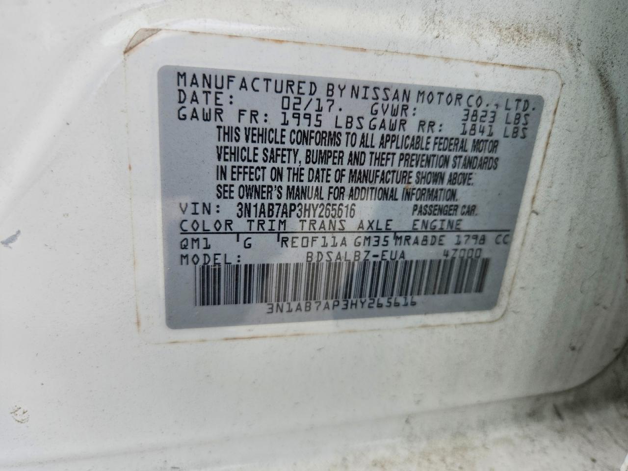 2017 Nissan Sentra S White vin: 3N1AB7AP3HY265616