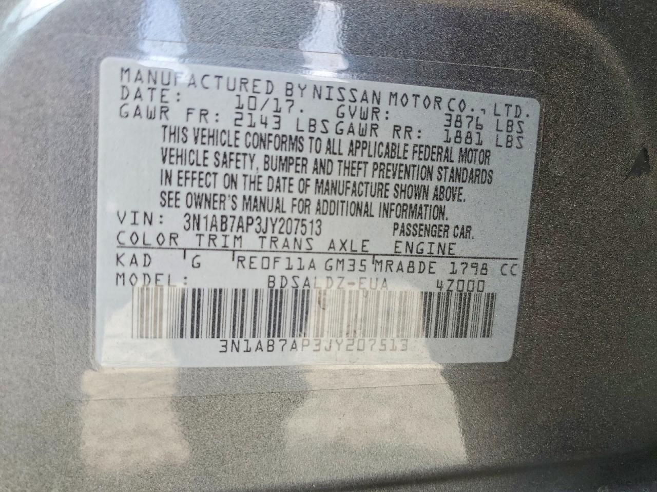 2018 Nissan Sentra Sv Gray vin: 3N1AB7AP3JY207513