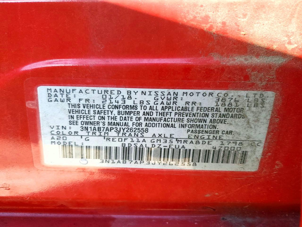 2018 Nissan Sentra Sv Red vin: 3N1AB7AP3JY262558
