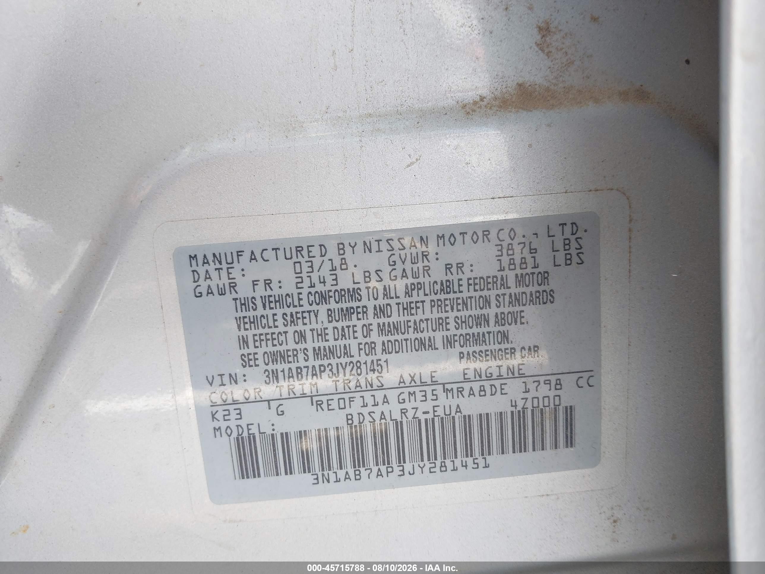2018 Nissan Sentra Sr Silver vin: 3N1AB7AP3JY281451
