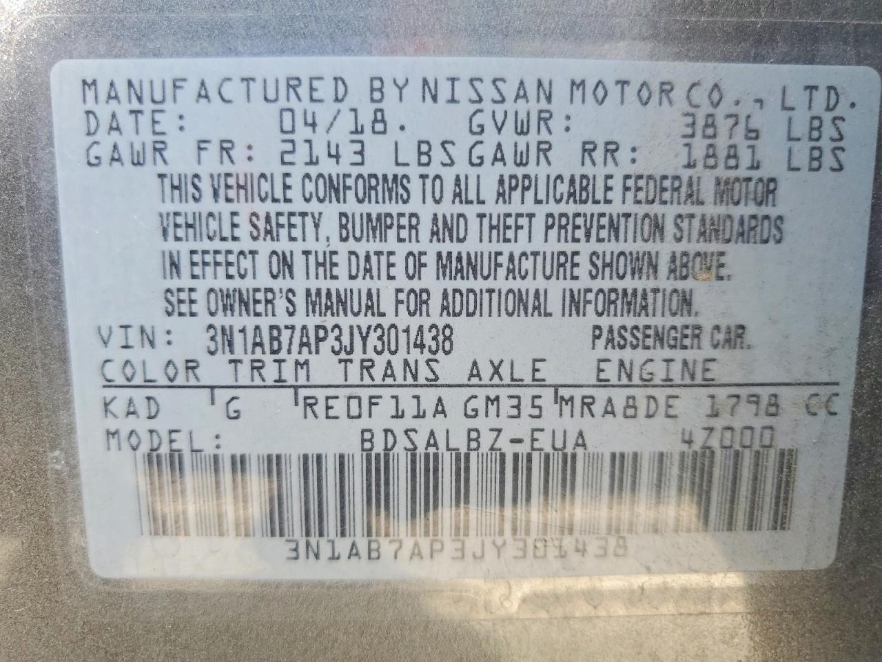 2018 Nissan Sentra S Серый vin: 3N1AB7AP3JY301438