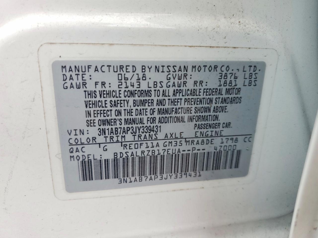2018 Nissan Sentra Sr Белый vin: 3N1AB7AP3JY339431