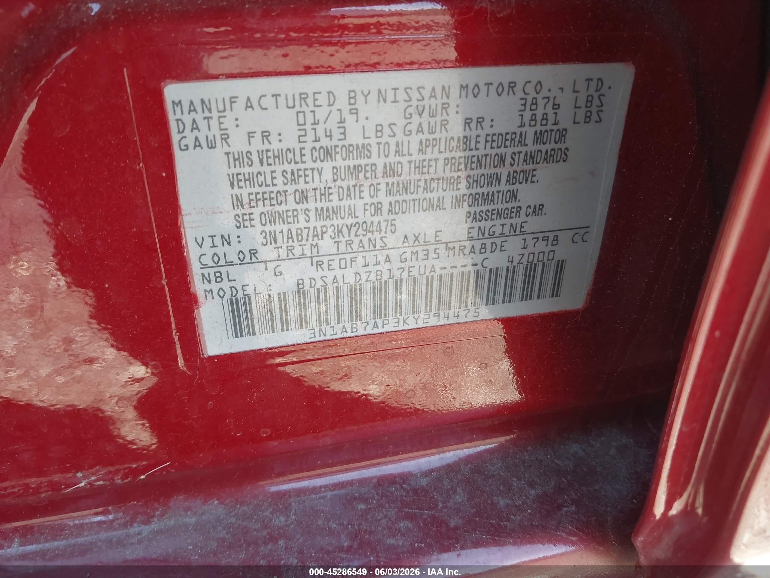 2019 Nissan Sentra Sv Красный vin: 3N1AB7AP3KY294475
