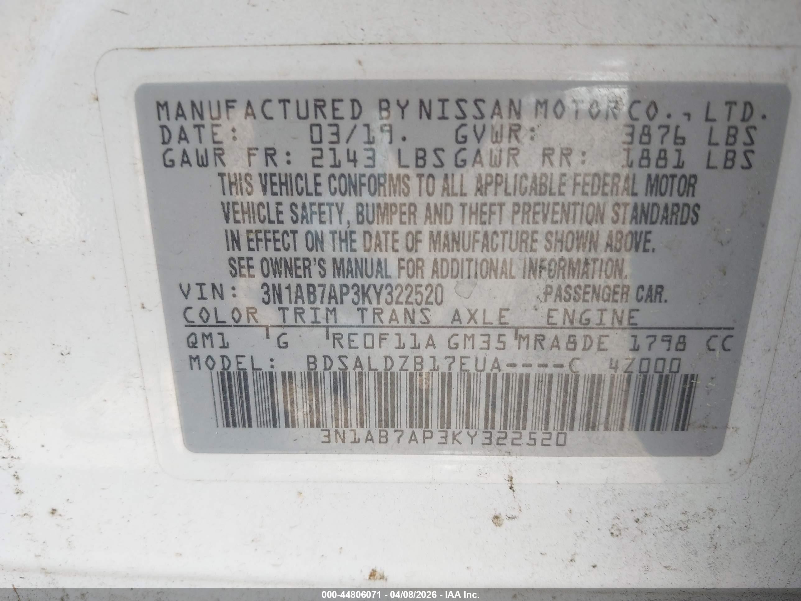 2019 Nissan Sentra Sv Белый vin: 3N1AB7AP3KY322520