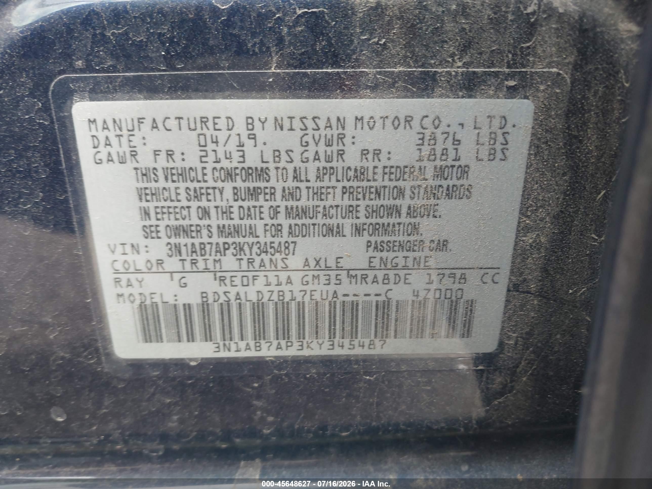 2019 Nissan Sentra Sv Синий vin: 3N1AB7AP3KY345487