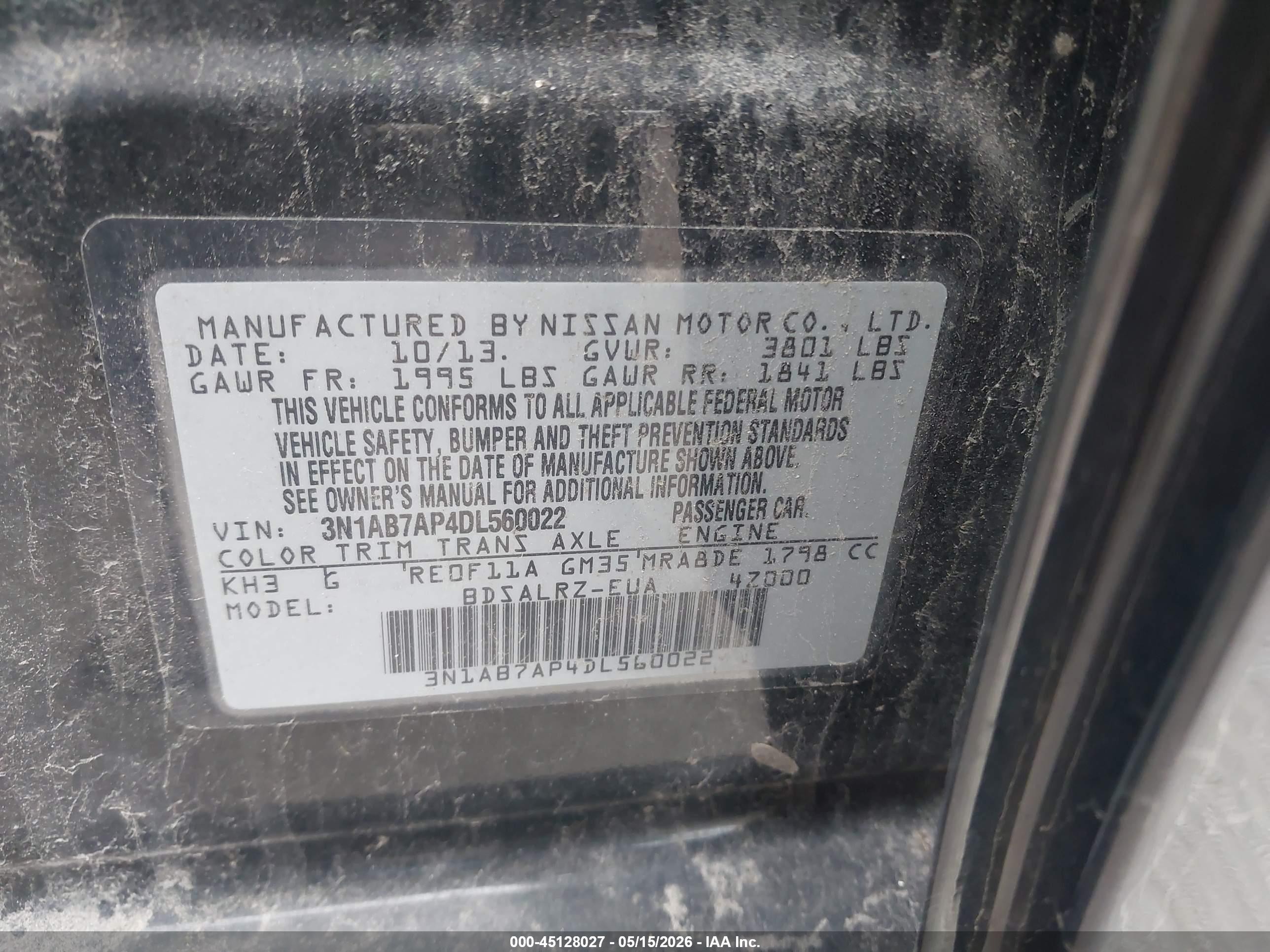 2013 Nissan Sentra Sr Black vin: 3N1AB7AP4DL560022