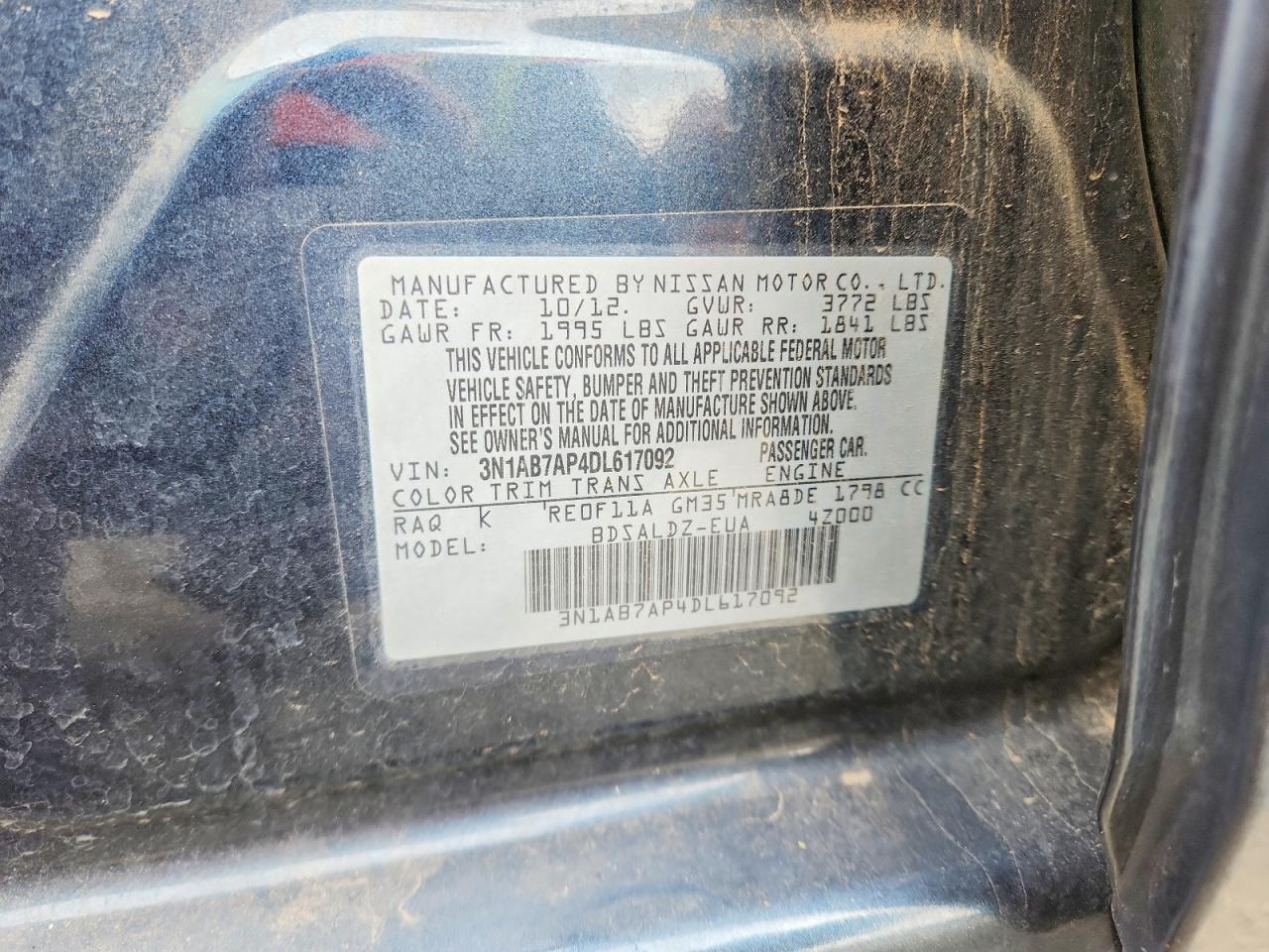 2013 Nissan Sentra S Charcoal vin: 3N1AB7AP4DL617092