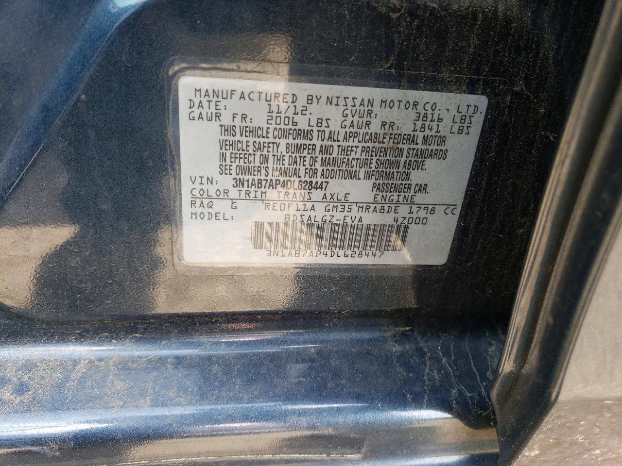 2013 Nissan Sentra S Blue vin: 3N1AB7AP4DL628447