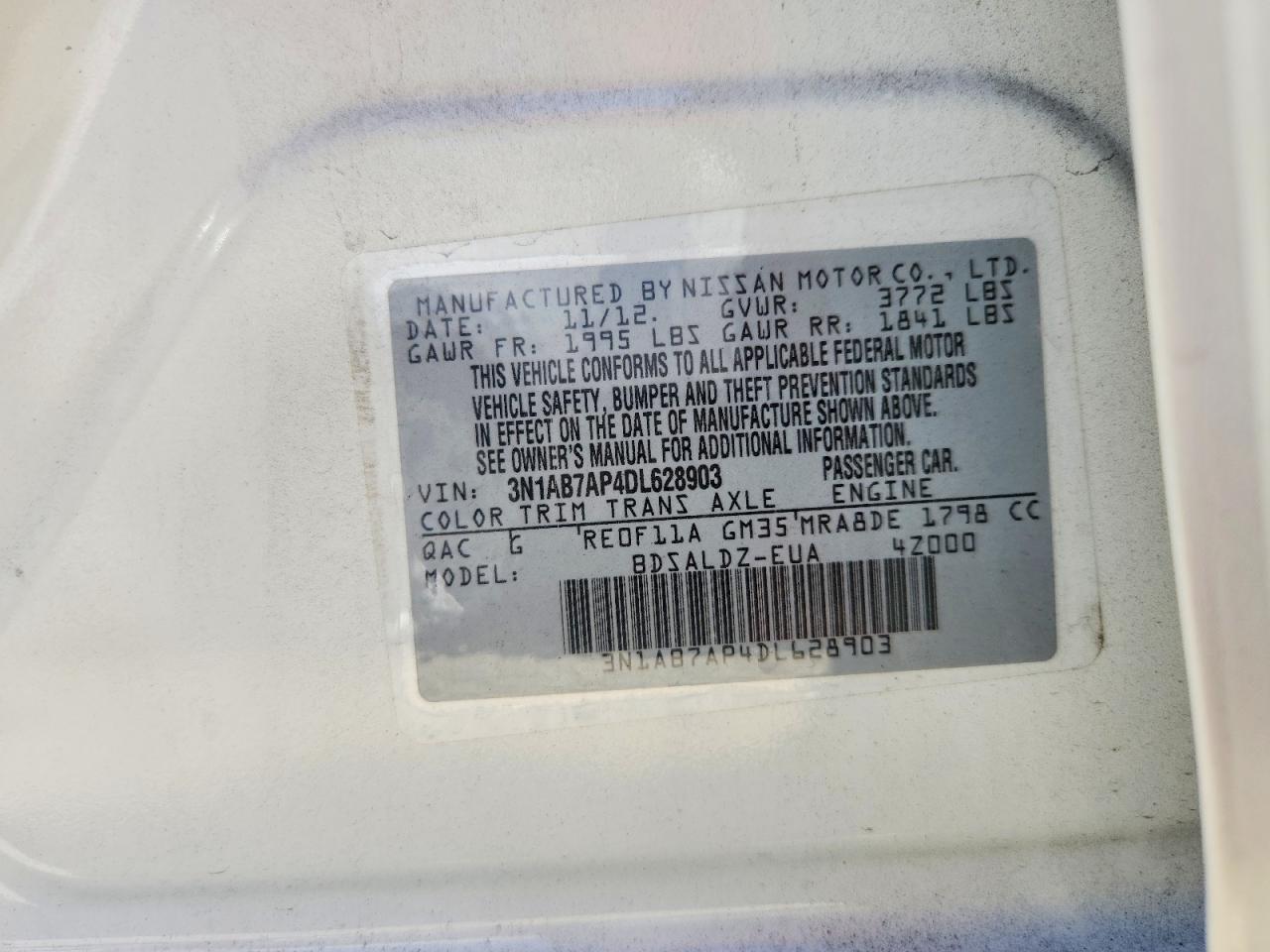 2013 Nissan Sentra S Белый vin: 3N1AB7AP4DL628903