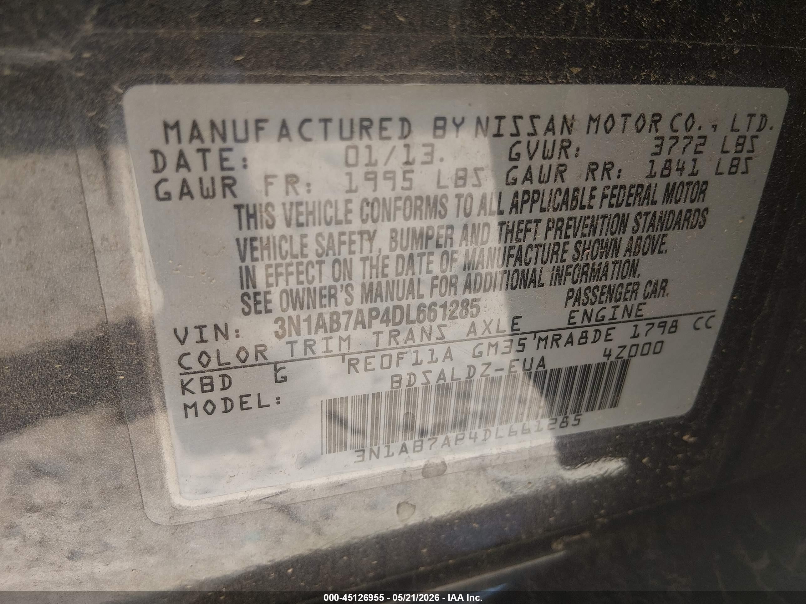 2013 Nissan Sentra Sv Gray vin: 3N1AB7AP4DL661285