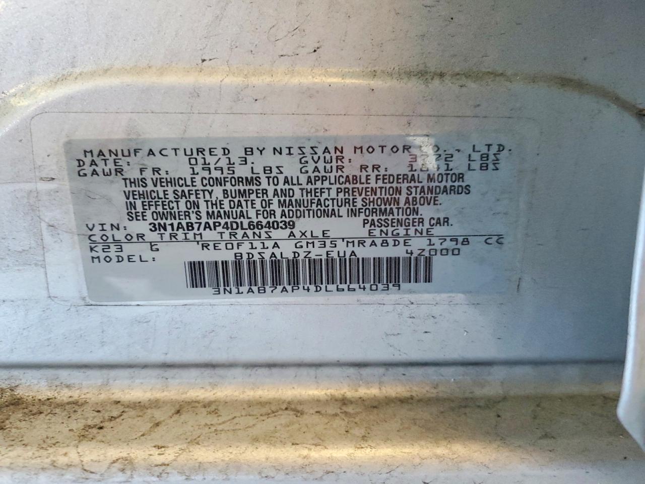 2013 Nissan Sentra S Silver vin: 3N1AB7AP4DL664039