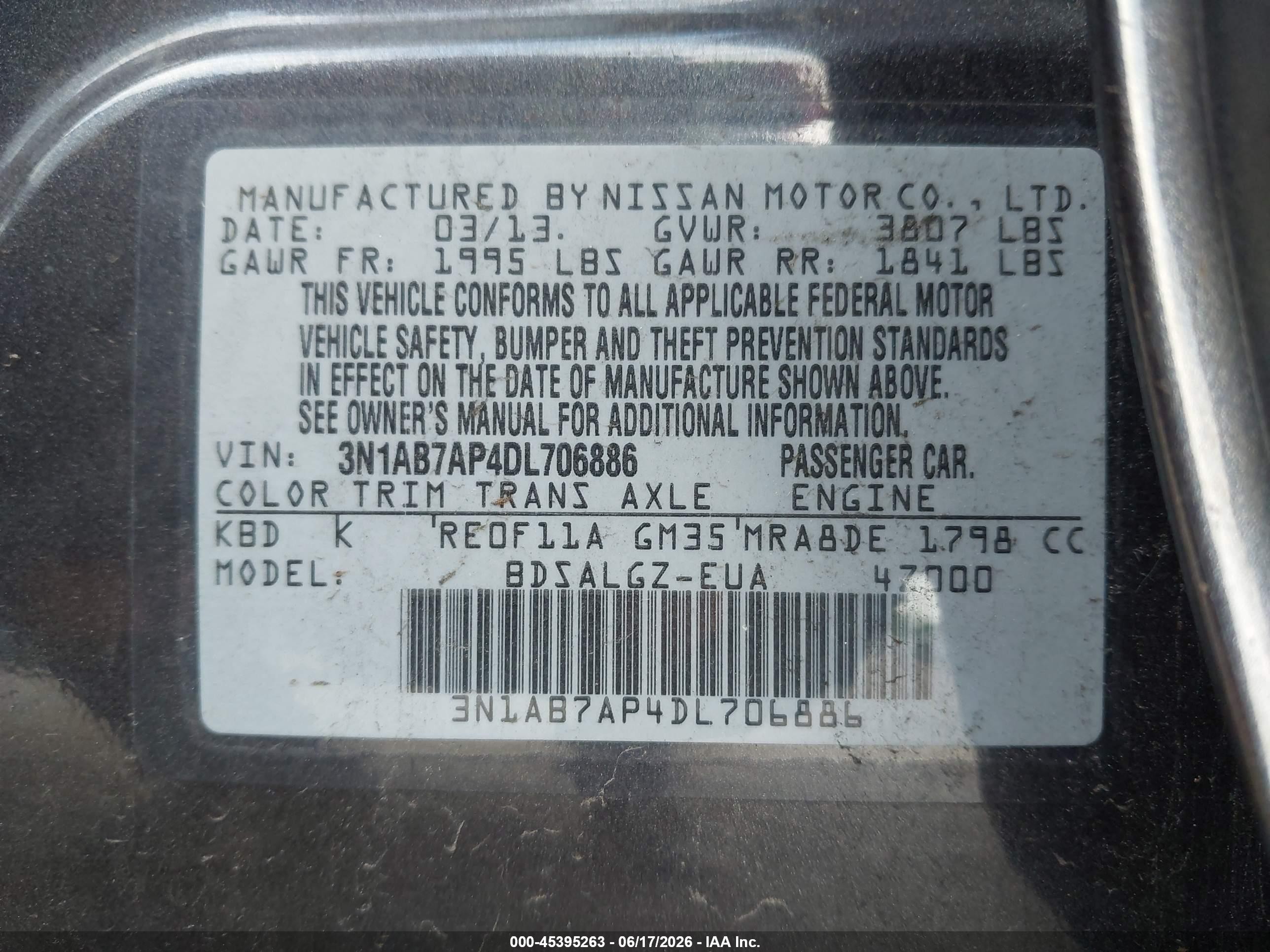2013 Nissan Sentra Sl Gray vin: 3N1AB7AP4DL706886