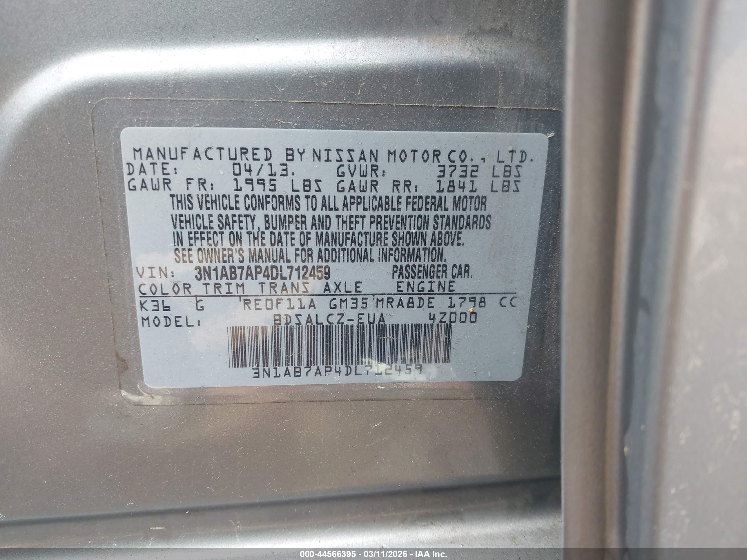 2013 Nissan Sentra S Gray vin: 3N1AB7AP4DL712459