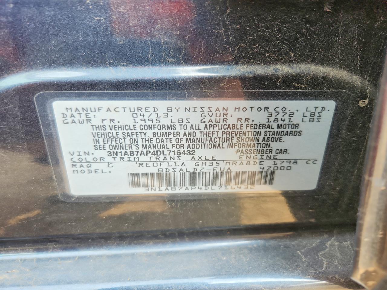 2013 Nissan Sentra S Blue vin: 3N1AB7AP4DL716432