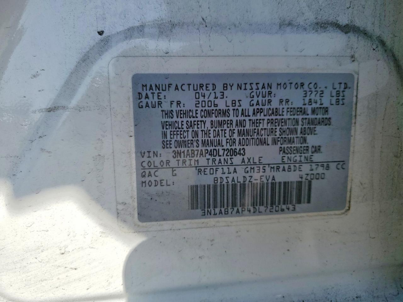 2013 Nissan Sentra S White vin: 3N1AB7AP4DL720643