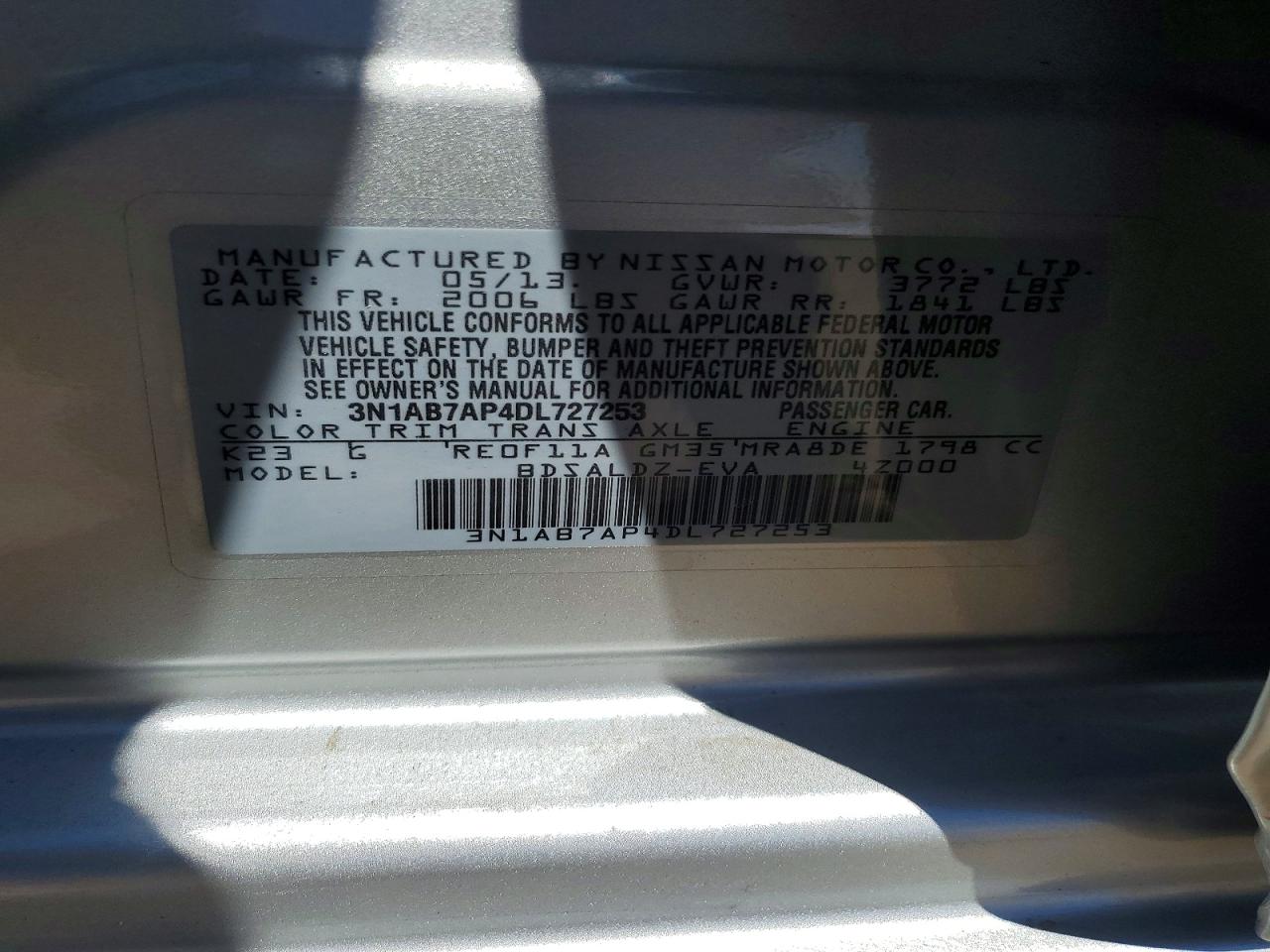 2013 Nissan Sentra S Silver vin: 3N1AB7AP4DL727253