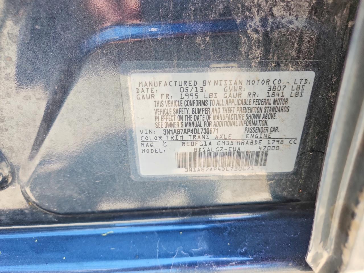 2013 Nissan Sentra S Blue vin: 3N1AB7AP4DL730671