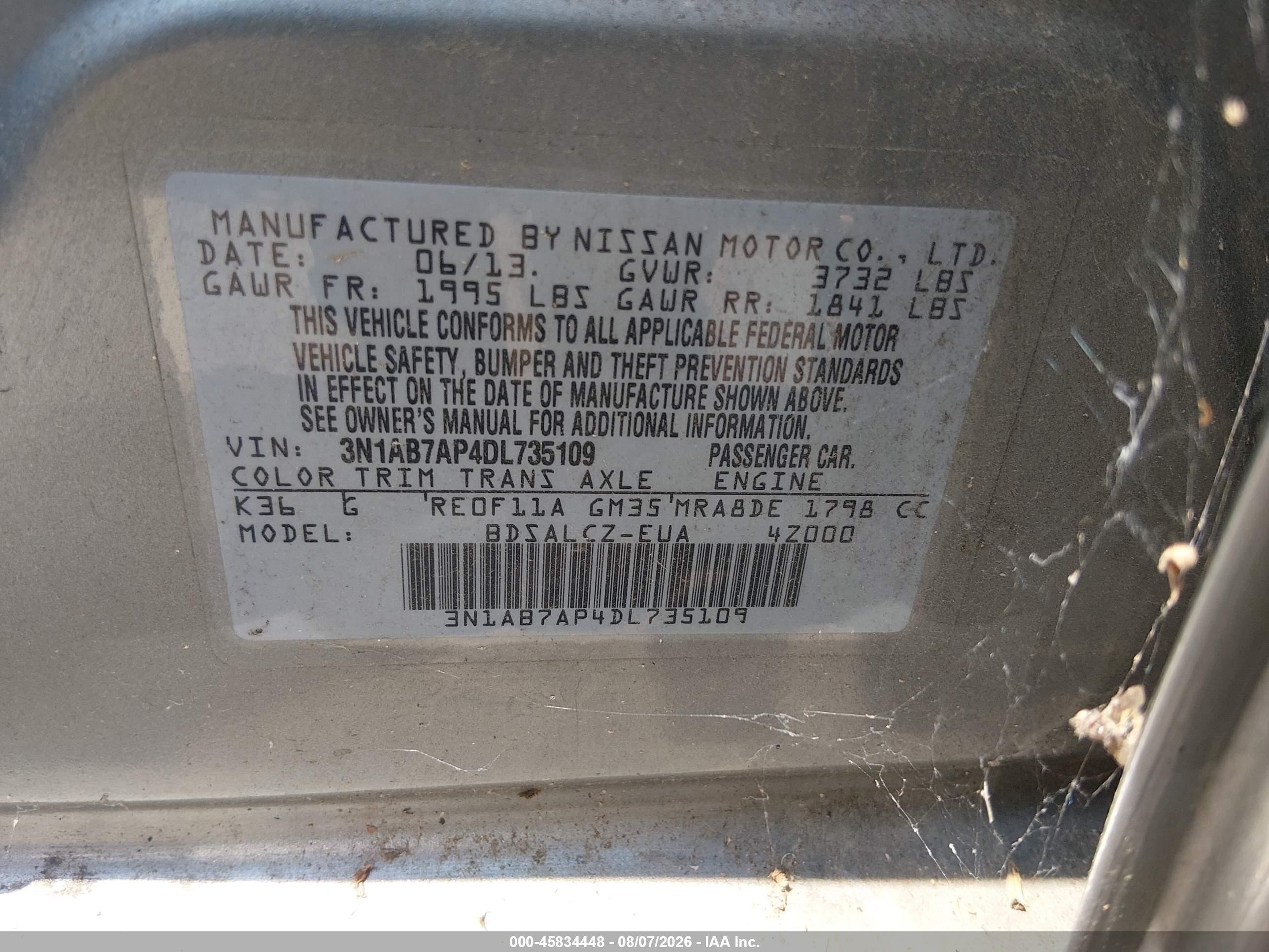 2013 Nissan Sentra Fe+ S Gray vin: 3N1AB7AP4DL735109