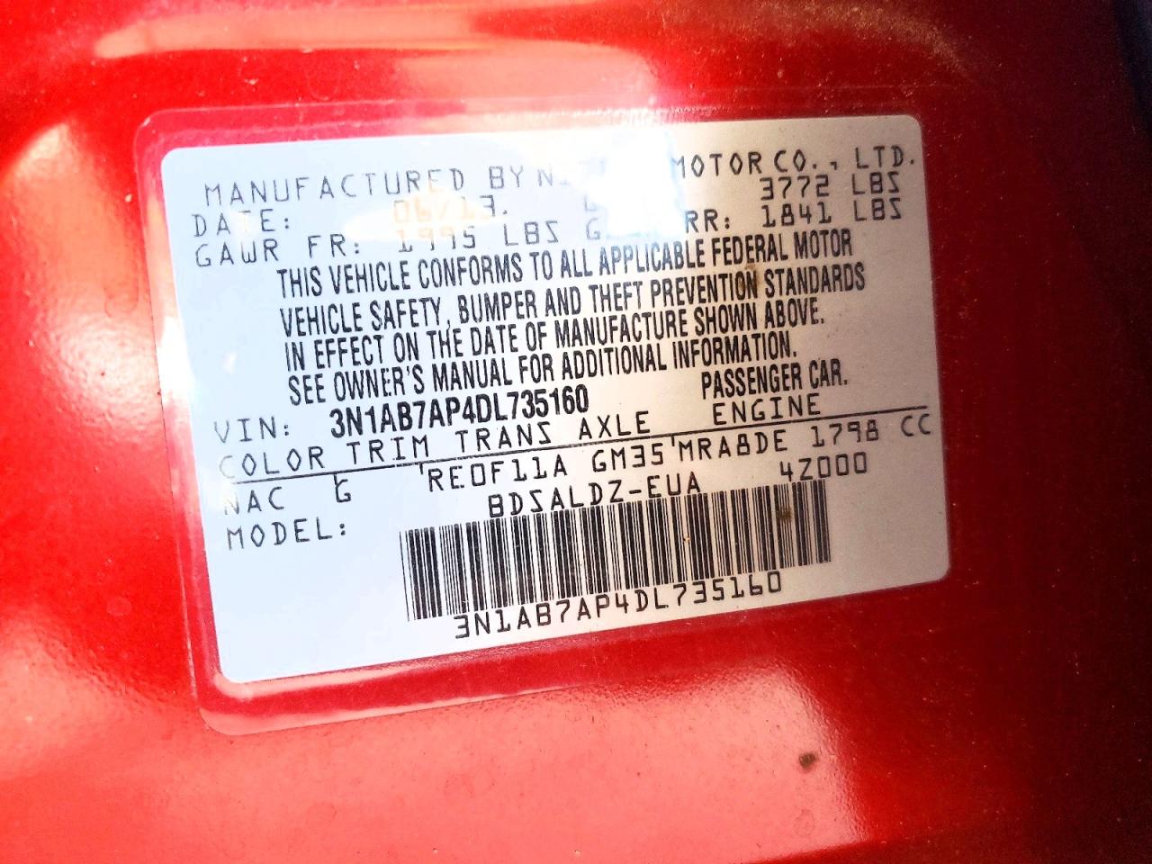 2013 Nissan Sentra S Red vin: 3N1AB7AP4DL735160