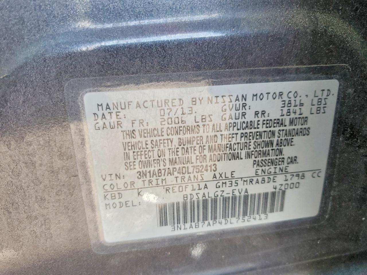 2013 Nissan Sentra S Gray vin: 3N1AB7AP4DL752413