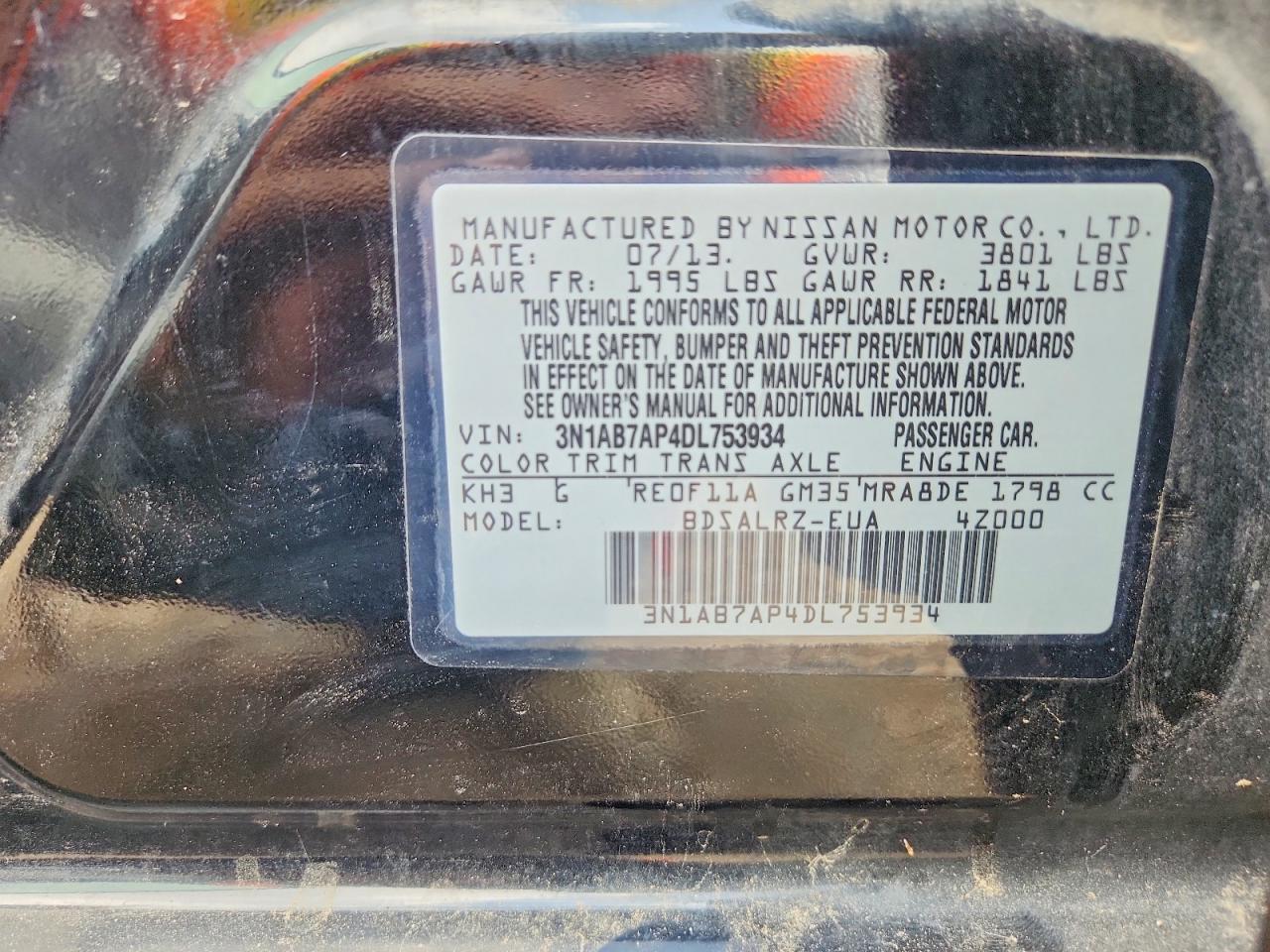 2013 Nissan Sentra S Black vin: 3N1AB7AP4DL753934