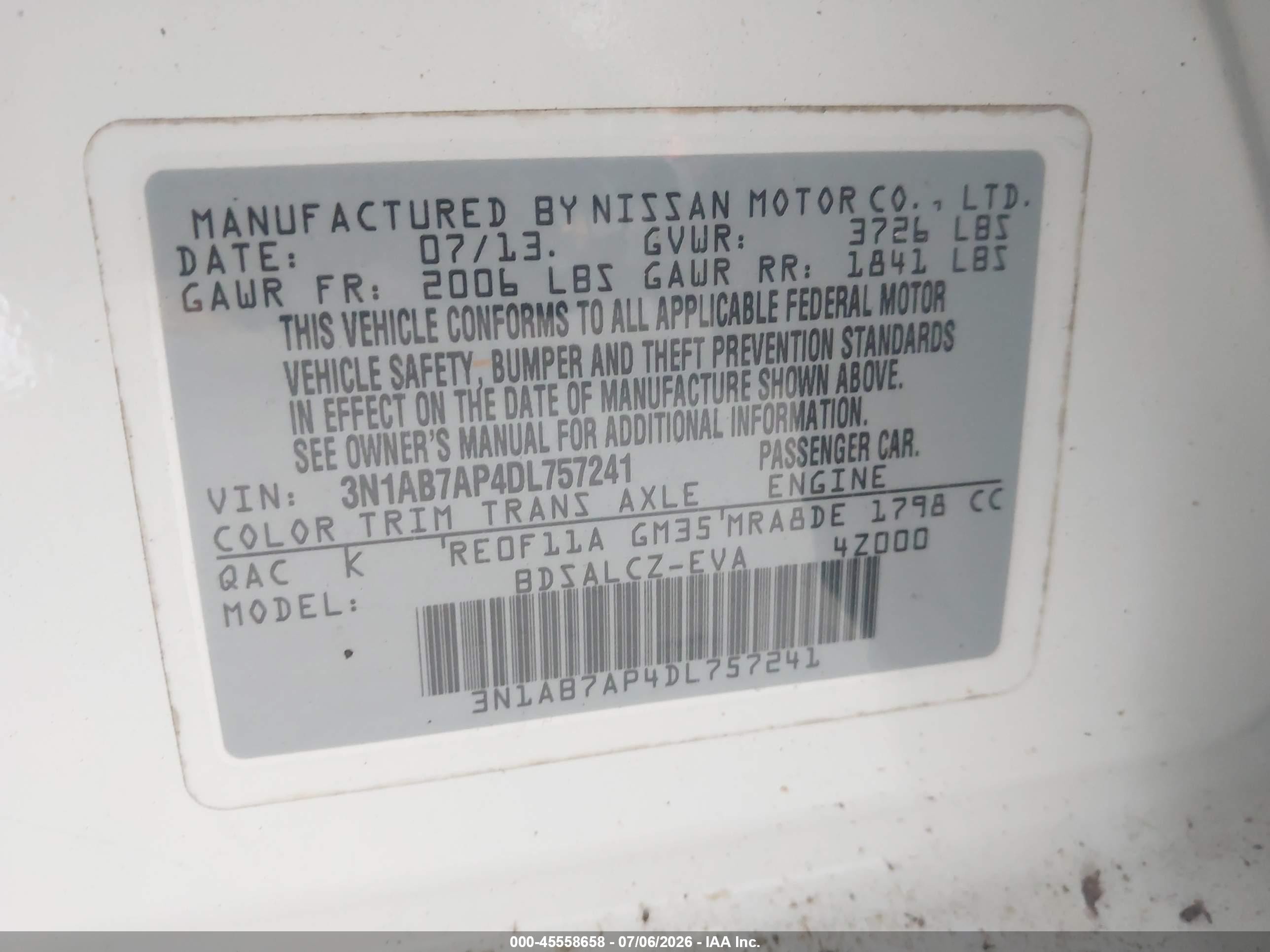 2013 Nissan Sentra S White vin: 3N1AB7AP4DL757241