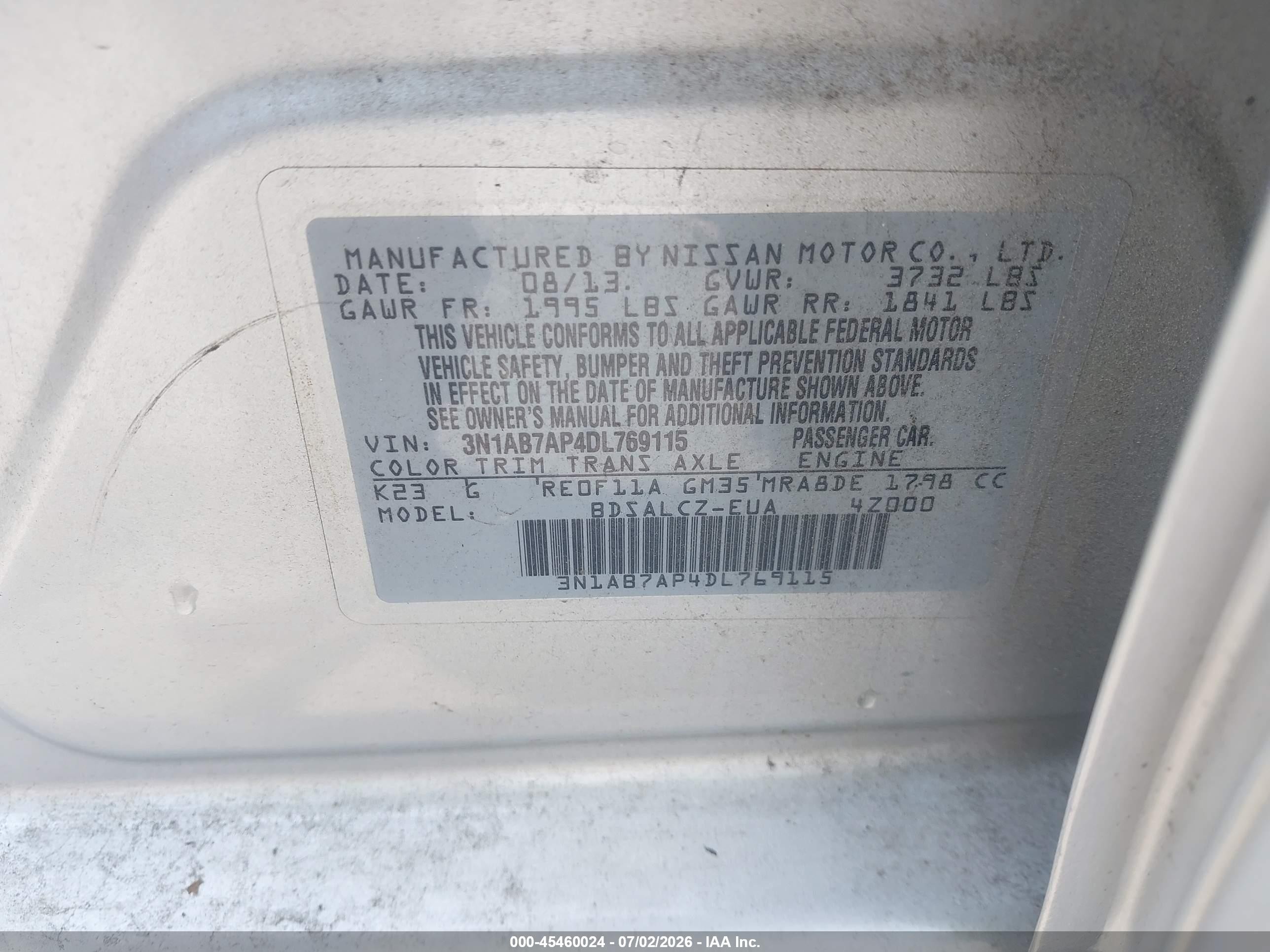 2013 Nissan Sentra S Silver vin: 3N1AB7AP4DL769115