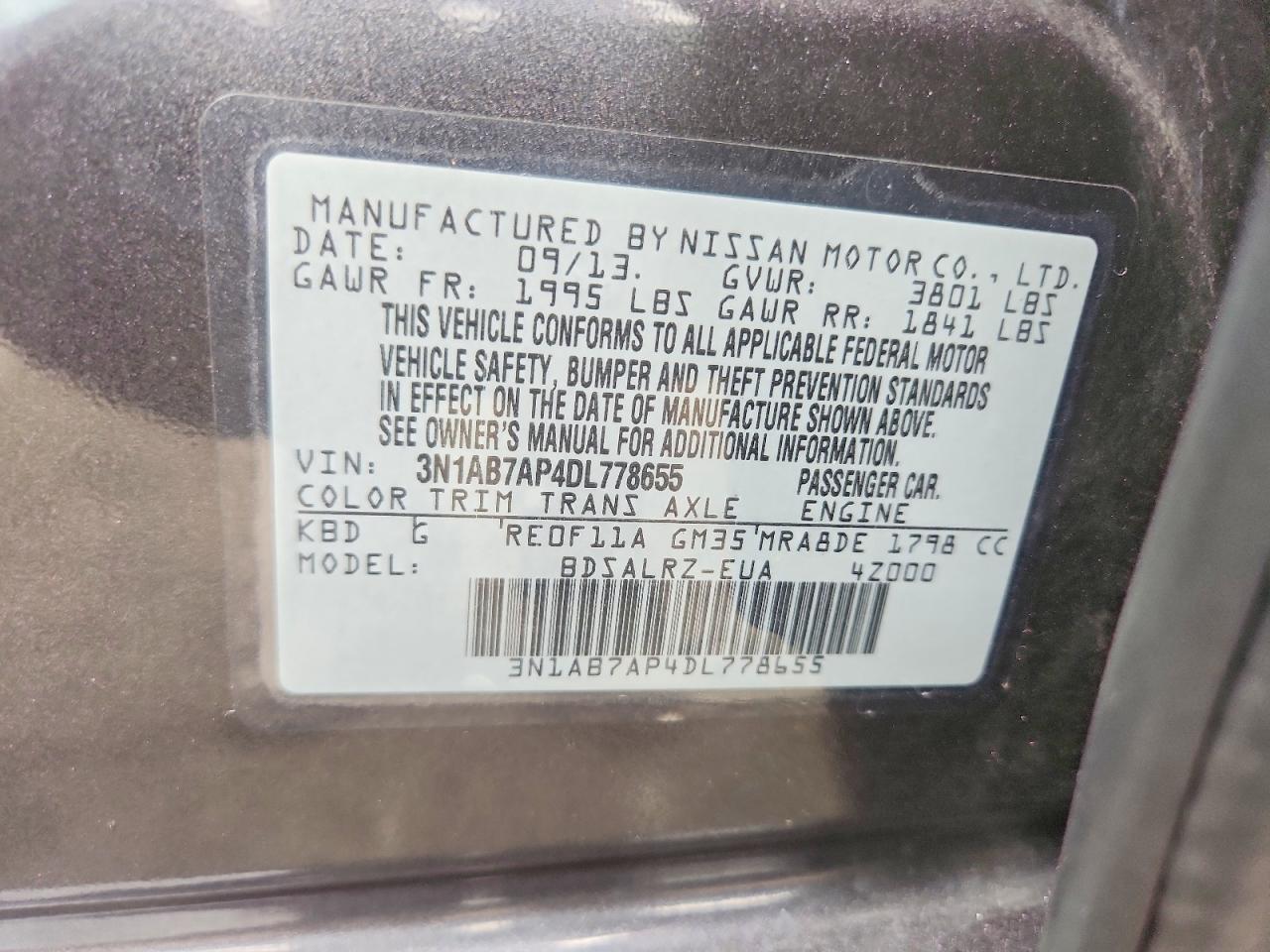 2013 Nissan Sentra S Серый vin: 3N1AB7AP4DL778655