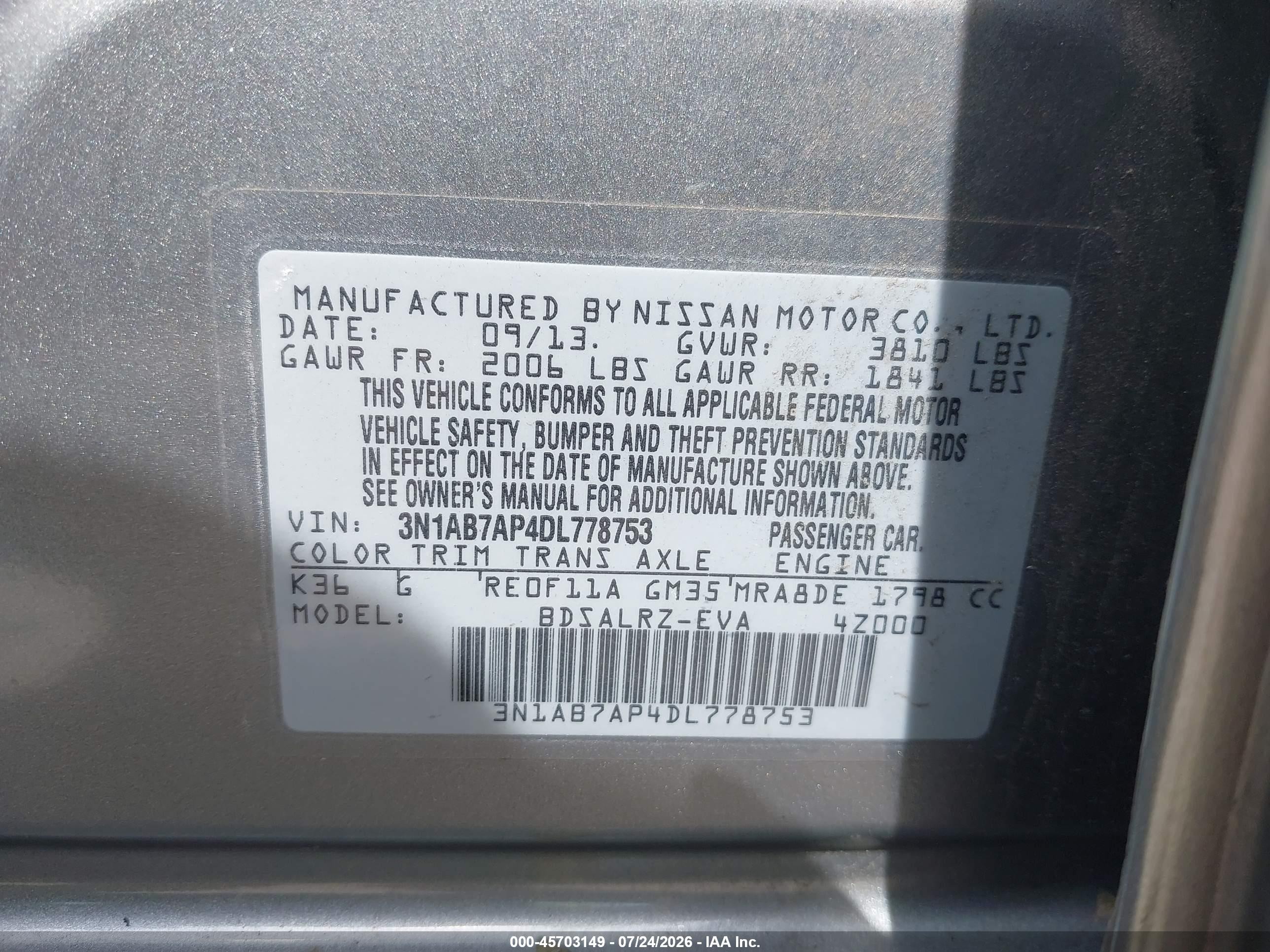 2013 Nissan Sentra Sr Gray vin: 3N1AB7AP4DL778753