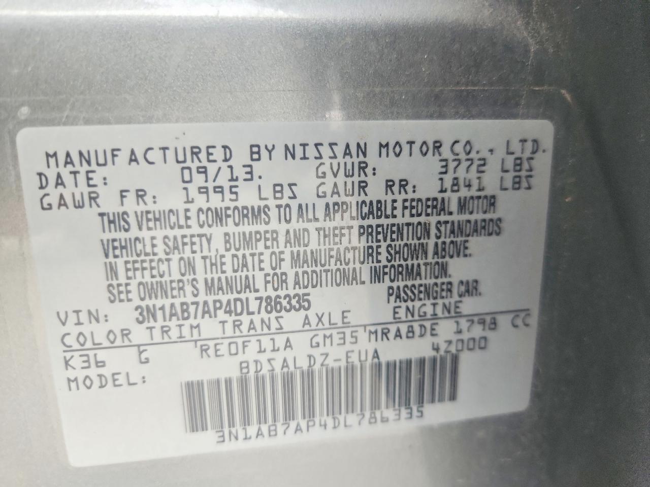 2013 Nissan Sentra S Silver vin: 3N1AB7AP4DL786335