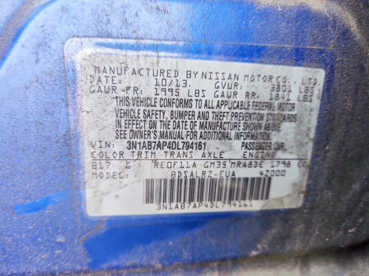 2013 Nissan Sentra S Синий vin: 3N1AB7AP4DL794161