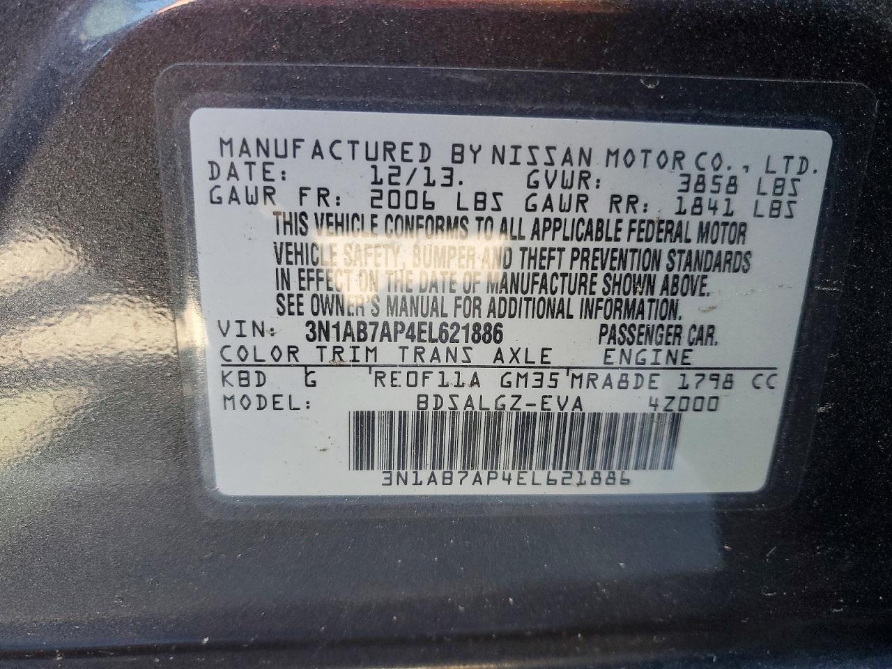 2014 Nissan Sentra Sl Gray vin: 3N1AB7AP4EL621886