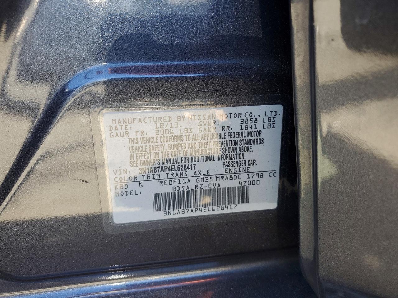 2014 Nissan Sentra Sr Charcoal vin: 3N1AB7AP4EL628417