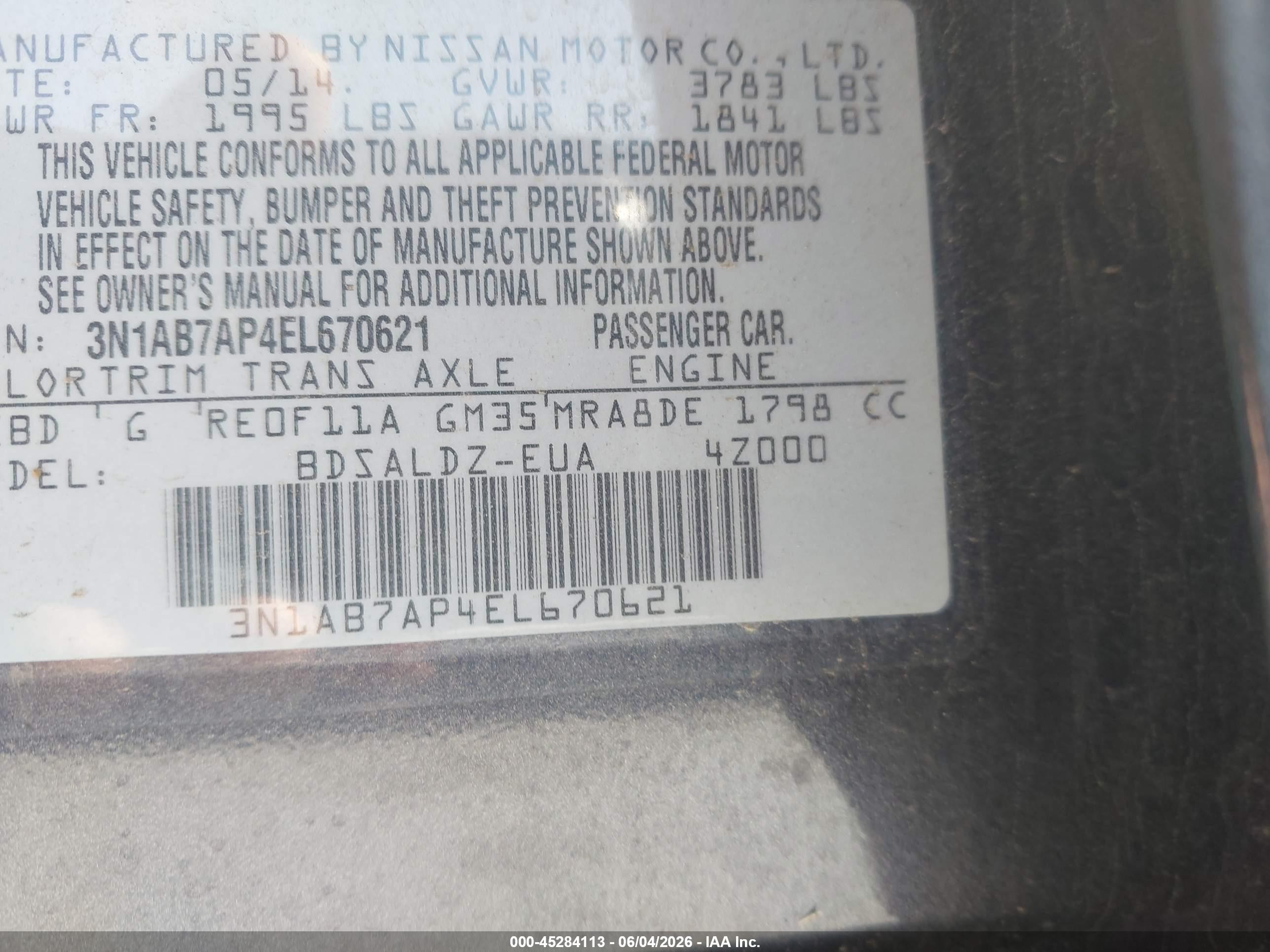 2014 Nissan Sentra Sv Gray vin: 3N1AB7AP4EL670621