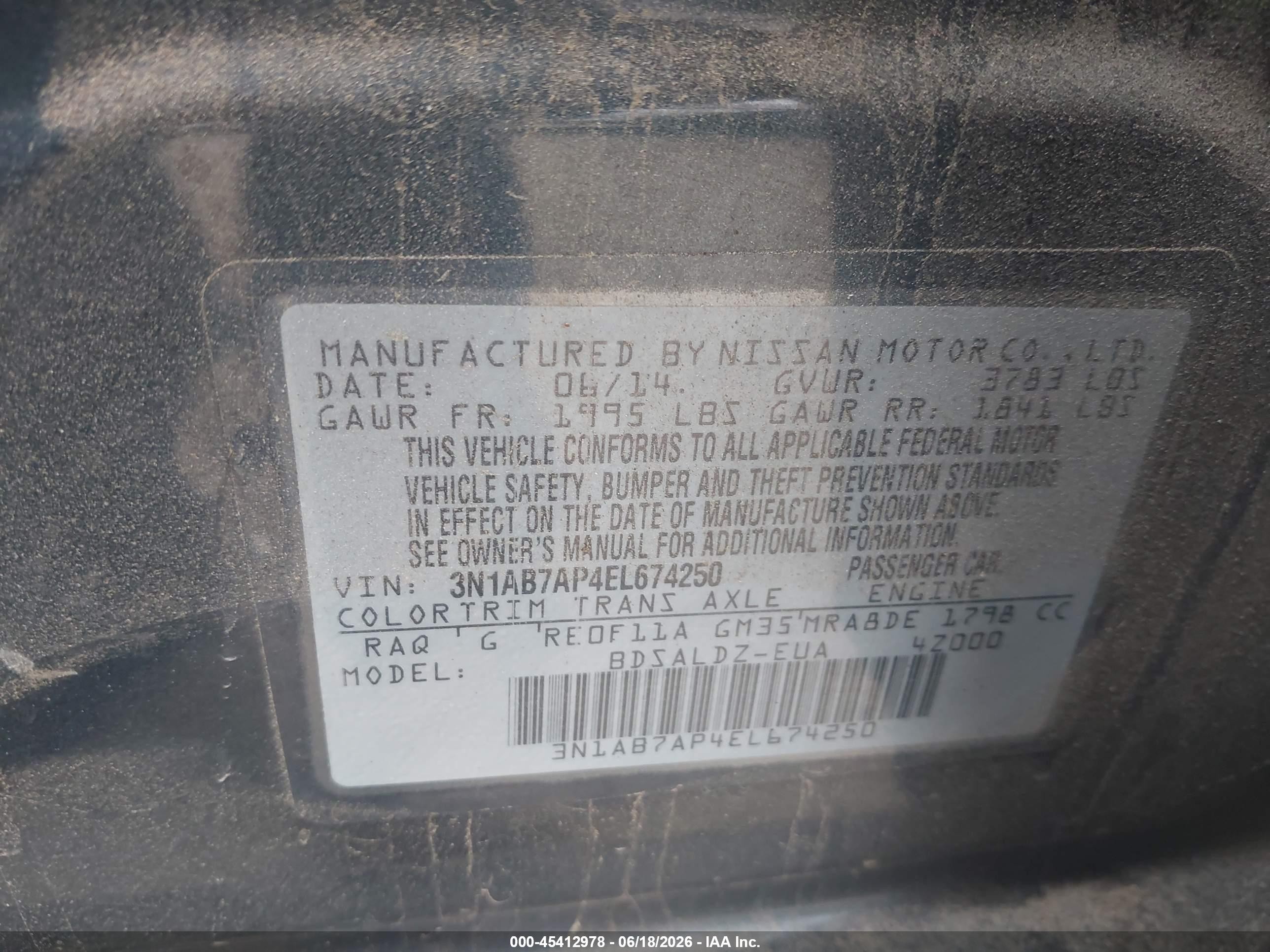 2014 Nissan Sentra Fe+ S/fe+ Sv/s/sl/sr/sv Синий vin: 3N1AB7AP4EL674250