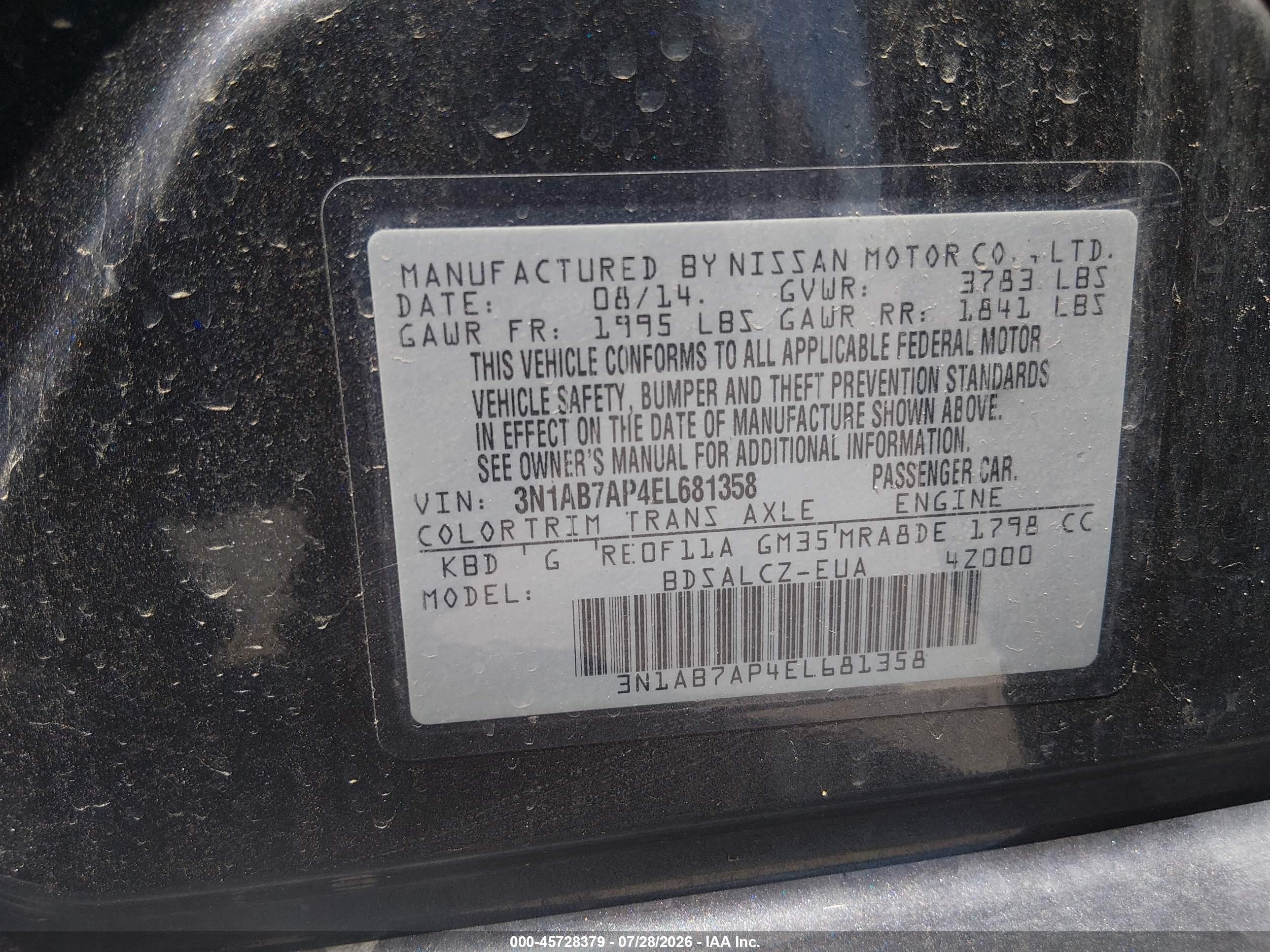 2014 Nissan Sentra S Gray vin: 3N1AB7AP4EL681358