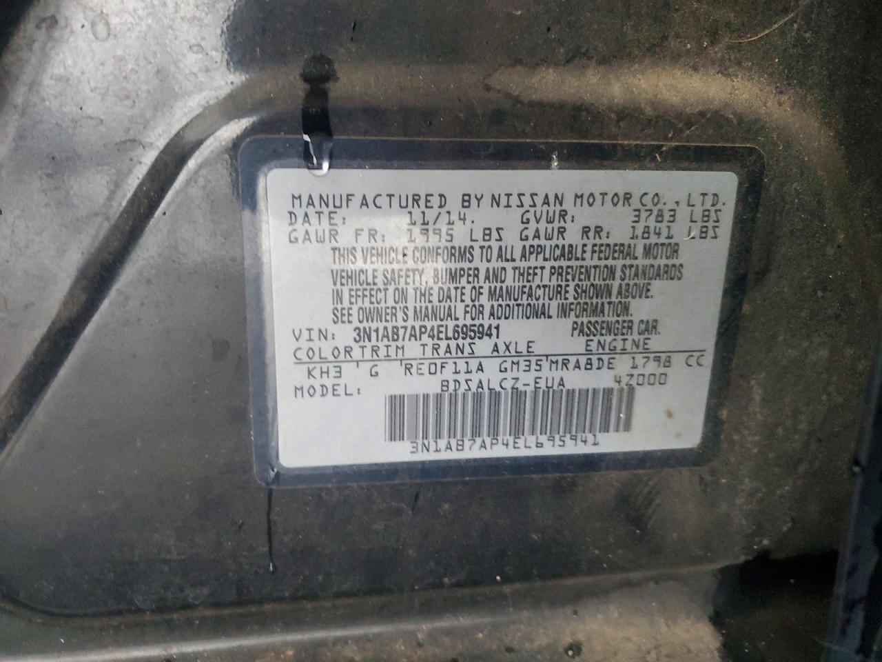 2014 Nissan Sentra S Black vin: 3N1AB7AP4EL695941