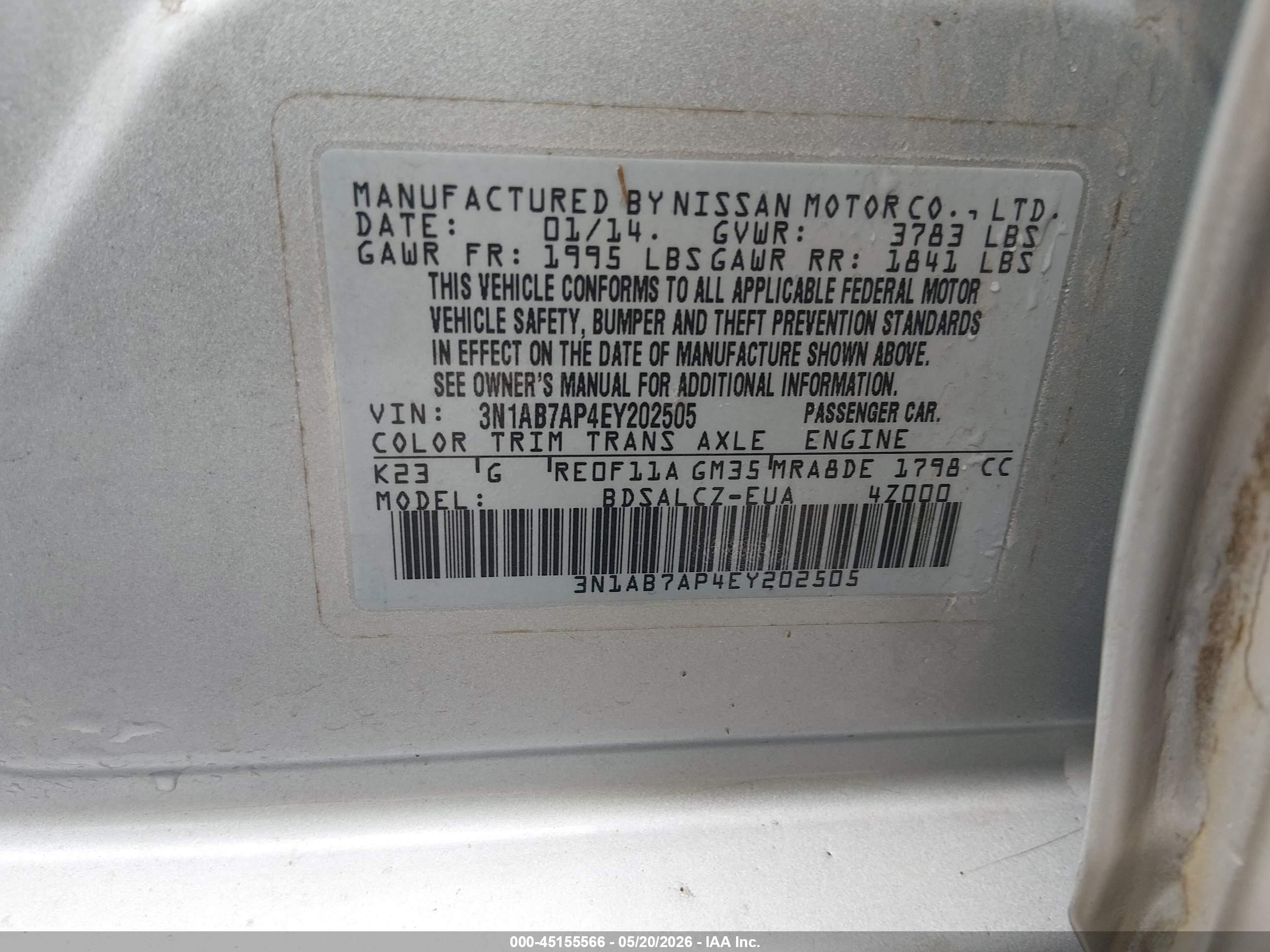 2014 Nissan Sentra S Silver vin: 3N1AB7AP4EY202505