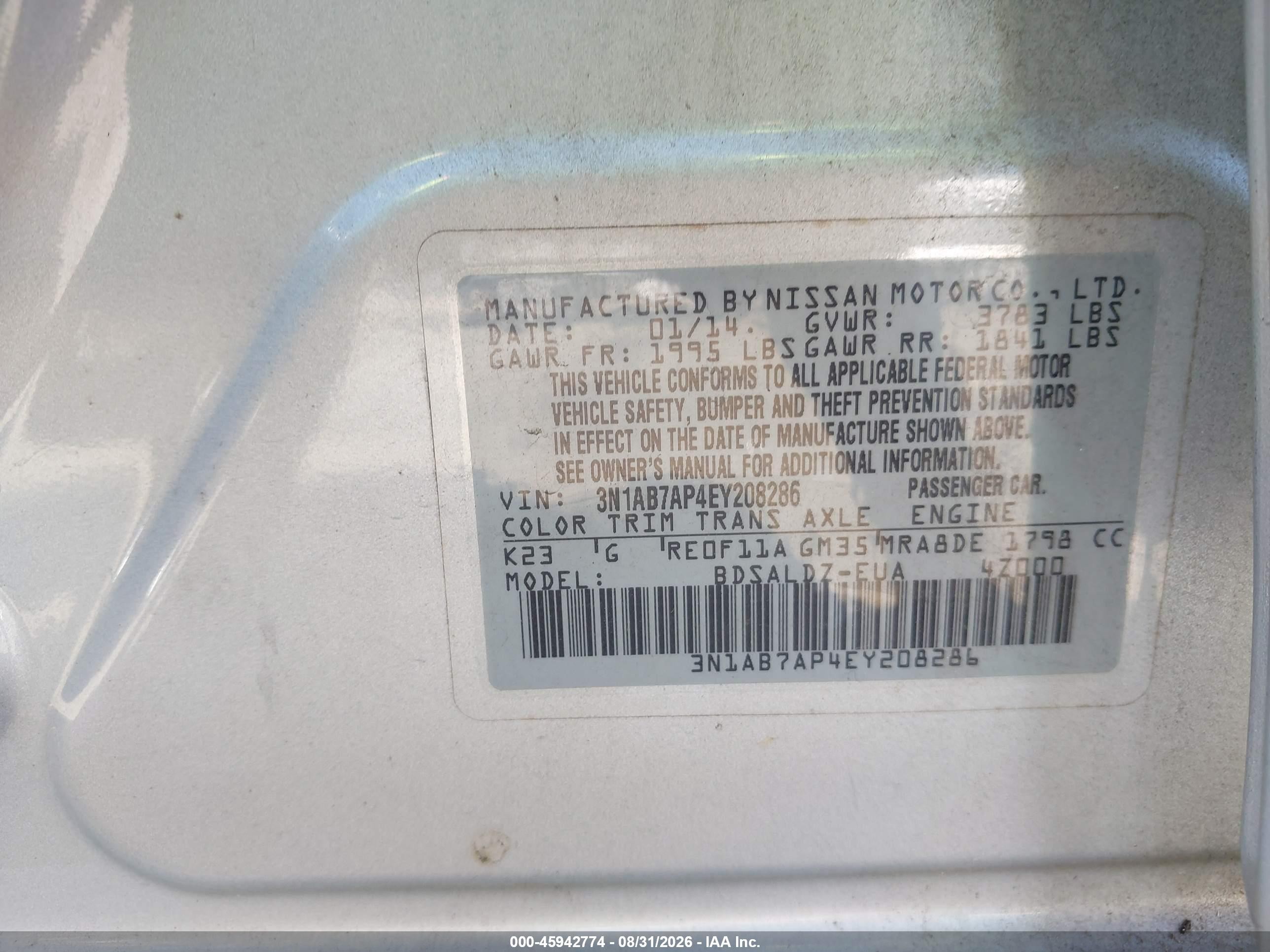 2014 Nissan Sentra Sv Silver vin: 3N1AB7AP4EY208286