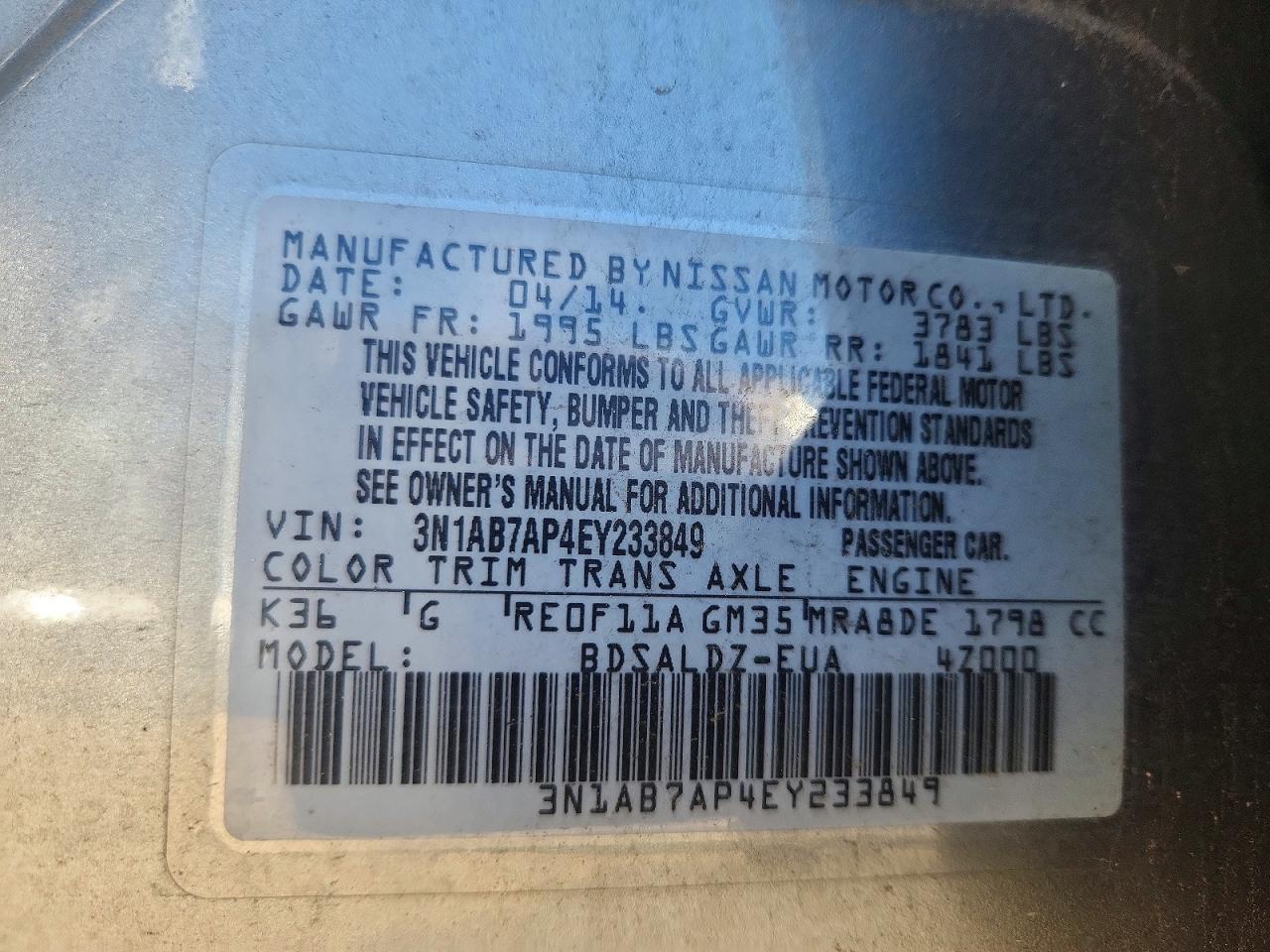 2014 Nissan Sentra Sv Silver vin: 3N1AB7AP4EY233849