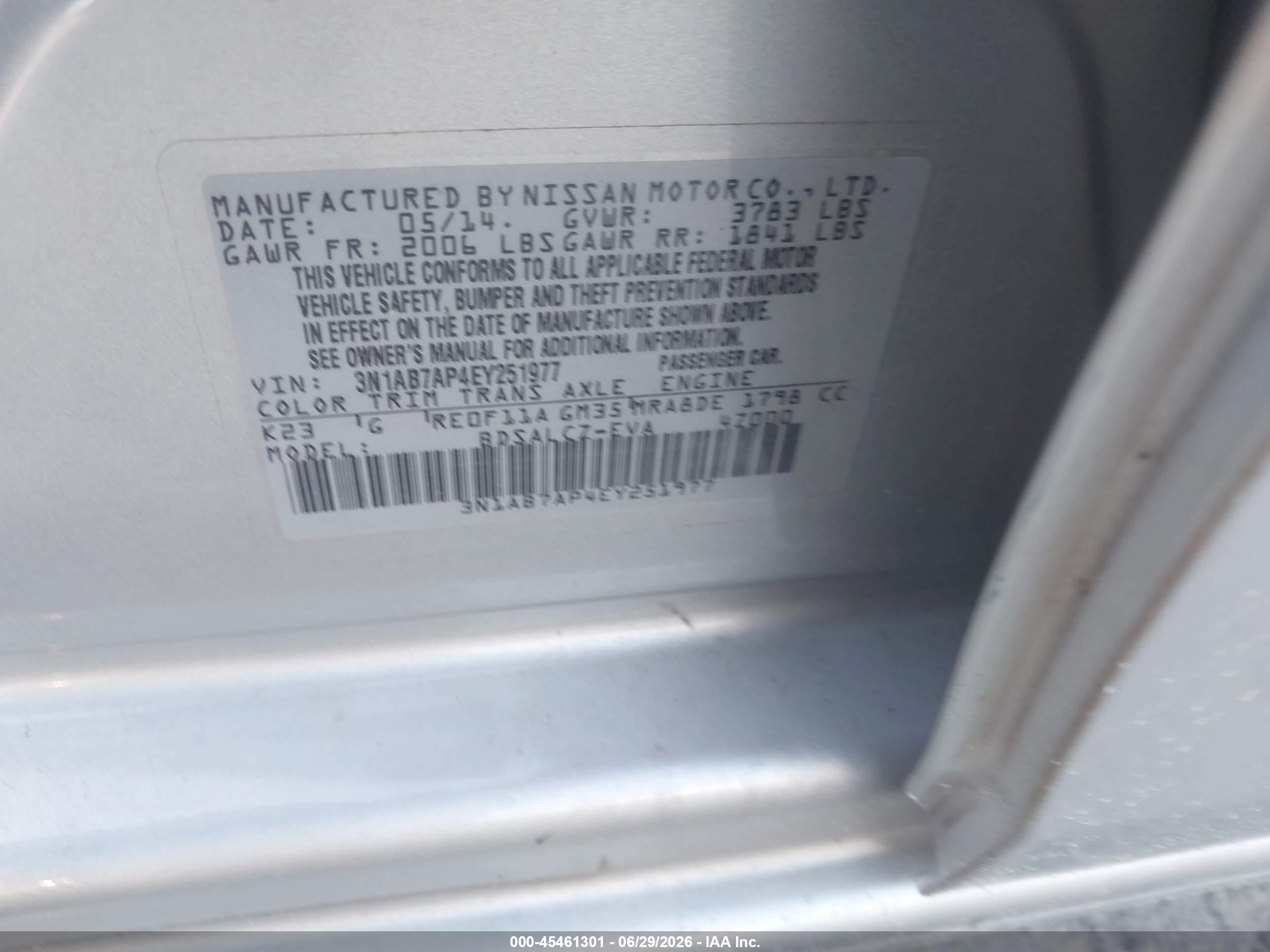 2014 Nissan Sentra S Silver vin: 3N1AB7AP4EY251977