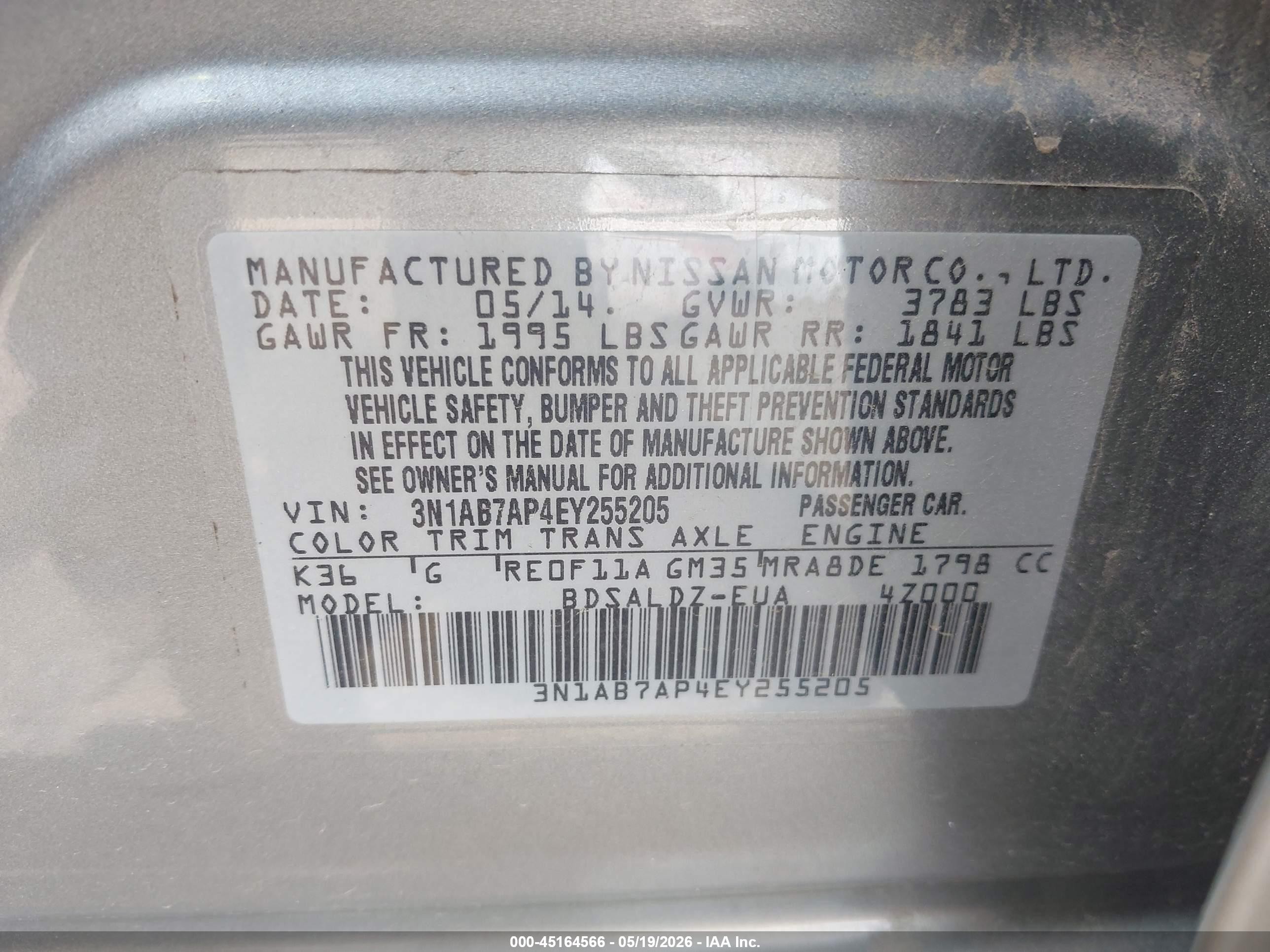 2014 Nissan Sentra Sv Серый vin: 3N1AB7AP4EY255205
