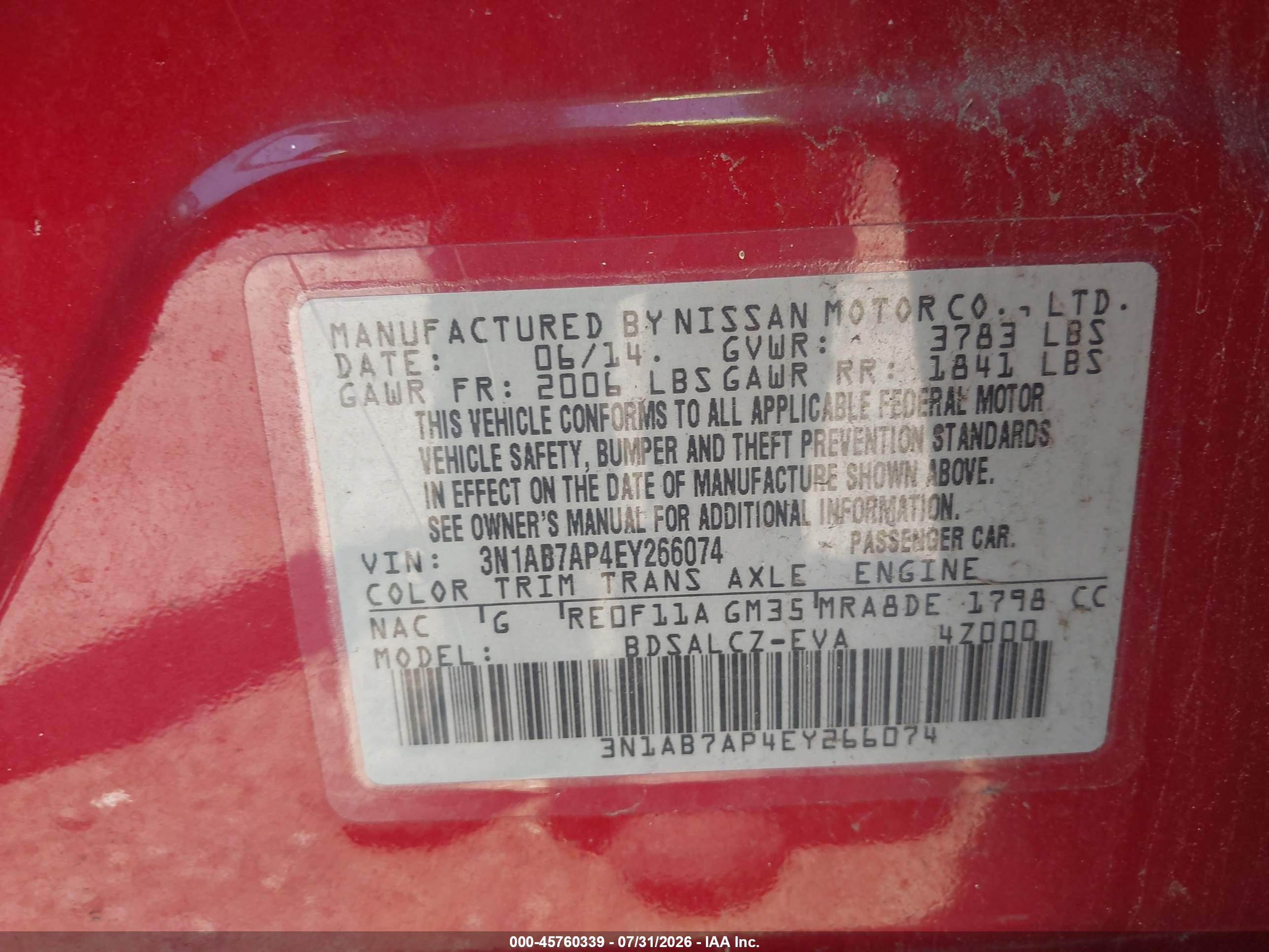 2014 Nissan Sentra S Red vin: 3N1AB7AP4EY266074