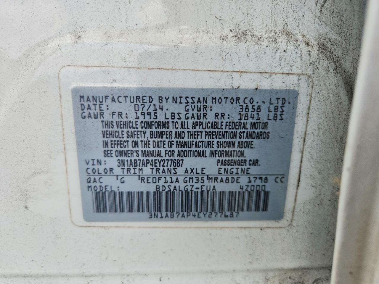 2014 Nissan Sentra Sl White vin: 3N1AB7AP4EY277687