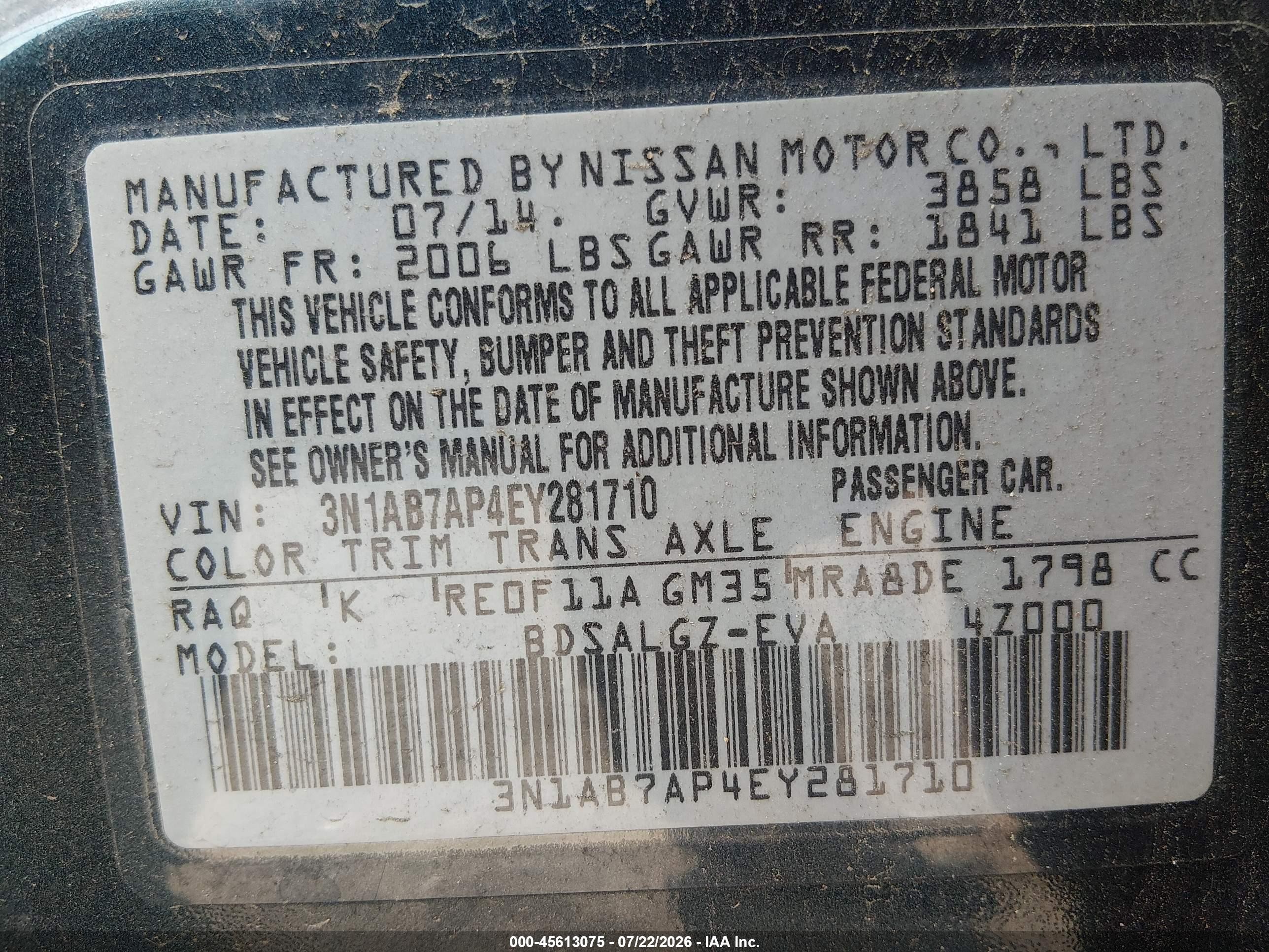 2014 Nissan Sentra Sl Blue vin: 3N1AB7AP4EY281710