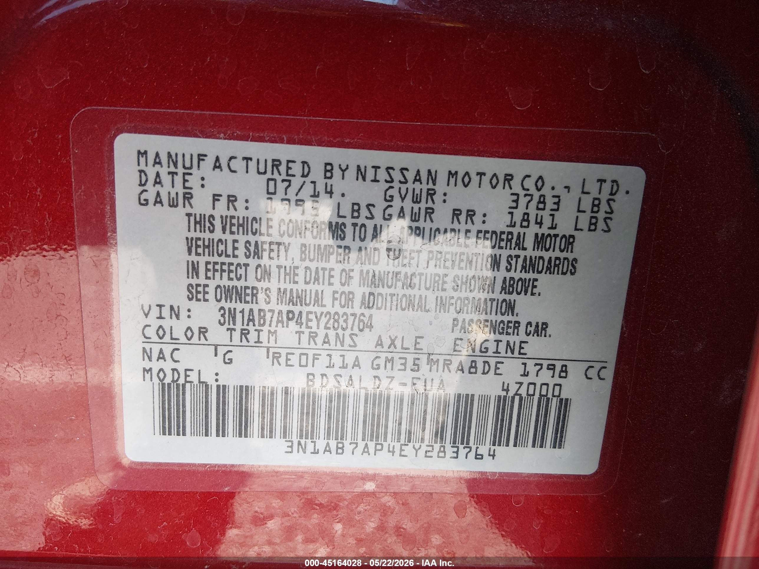 2014 Nissan Sentra Sv Maroon vin: 3N1AB7AP4EY283764