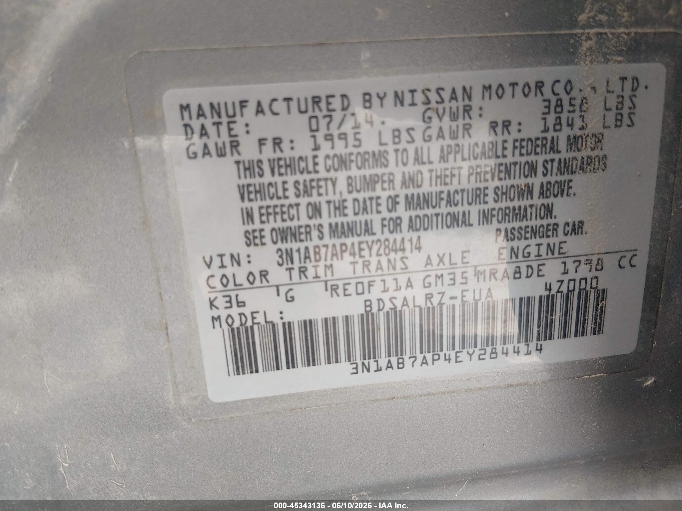2014 Nissan Sentra Sr Gray vin: 3N1AB7AP4EY284414