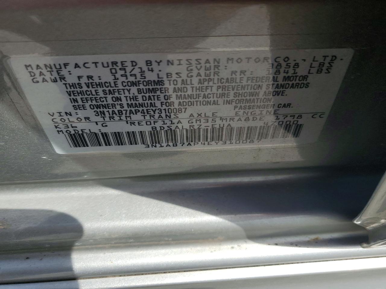 2014 Nissan Sentra Sr Silver vin: 3N1AB7AP4EY310087