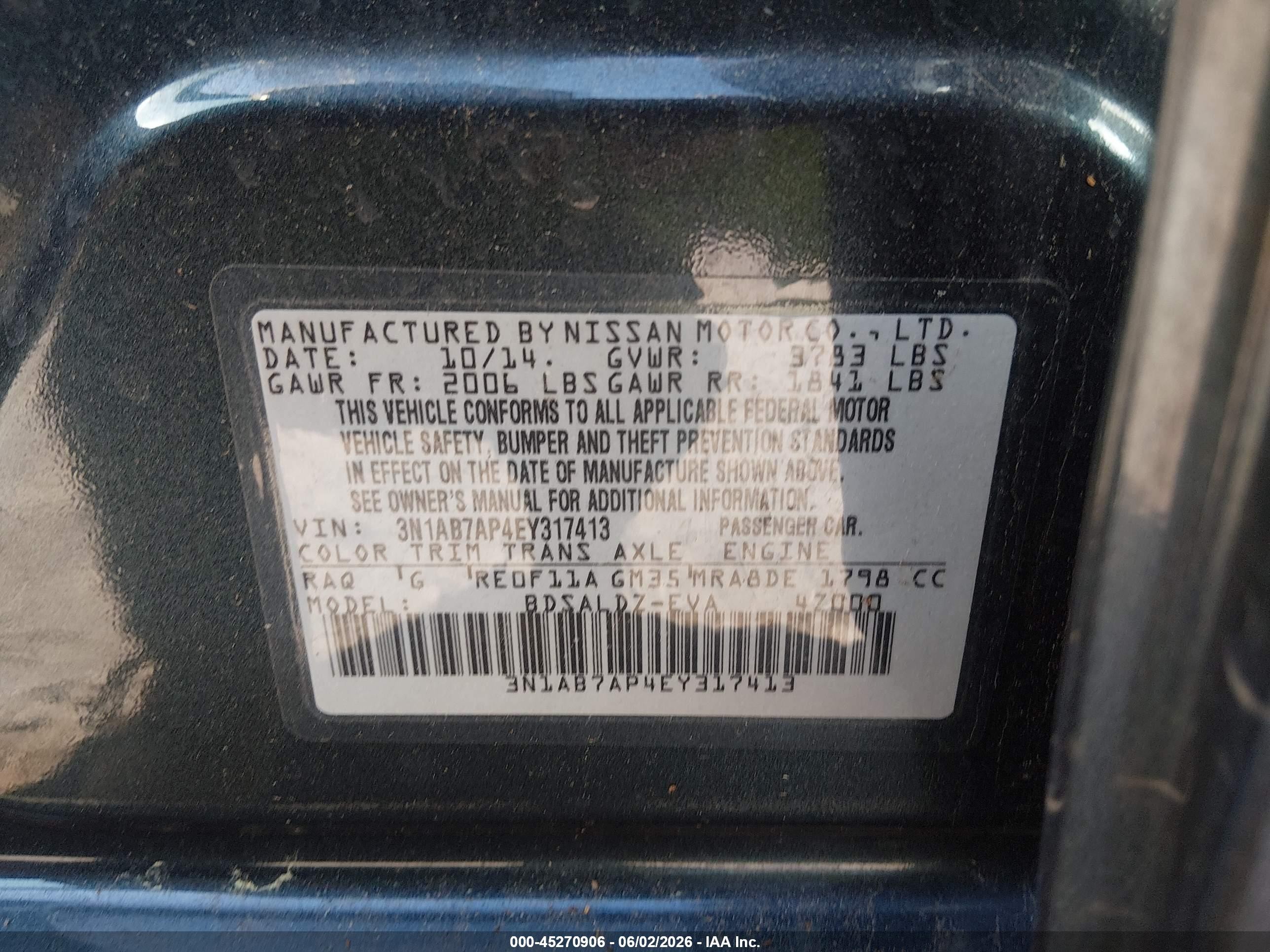 2014 Nissan Sentra Sv Blue vin: 3N1AB7AP4EY317413