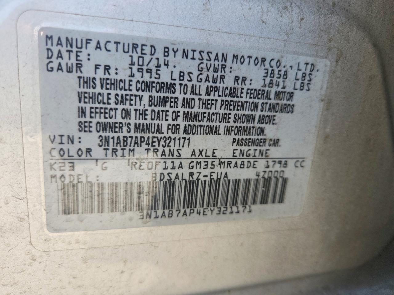 2014 Nissan Sentra Sr Silver vin: 3N1AB7AP4EY321171